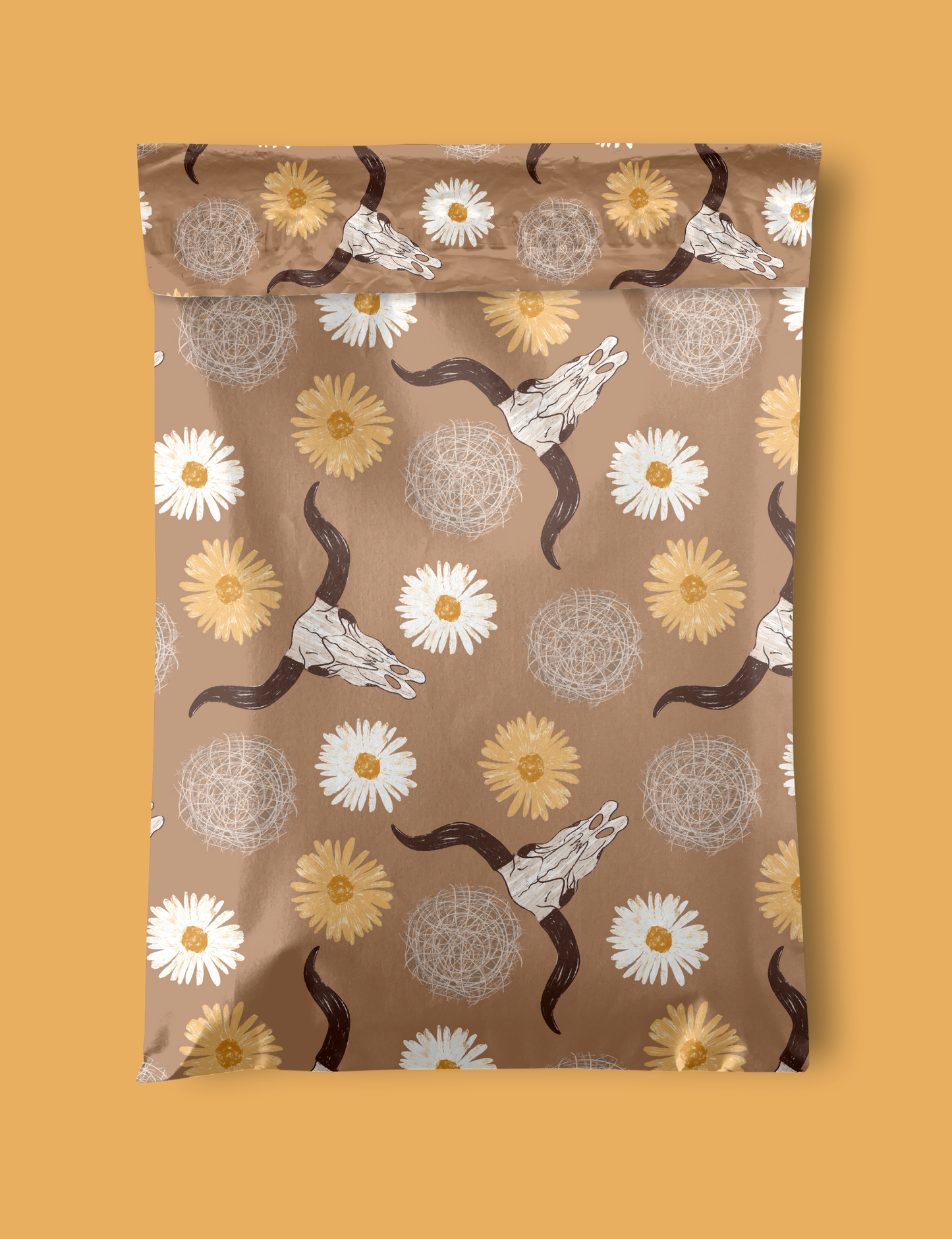 Daisy Steer Skull Poly Mailers, western poly mailers, boutique shipping supplies