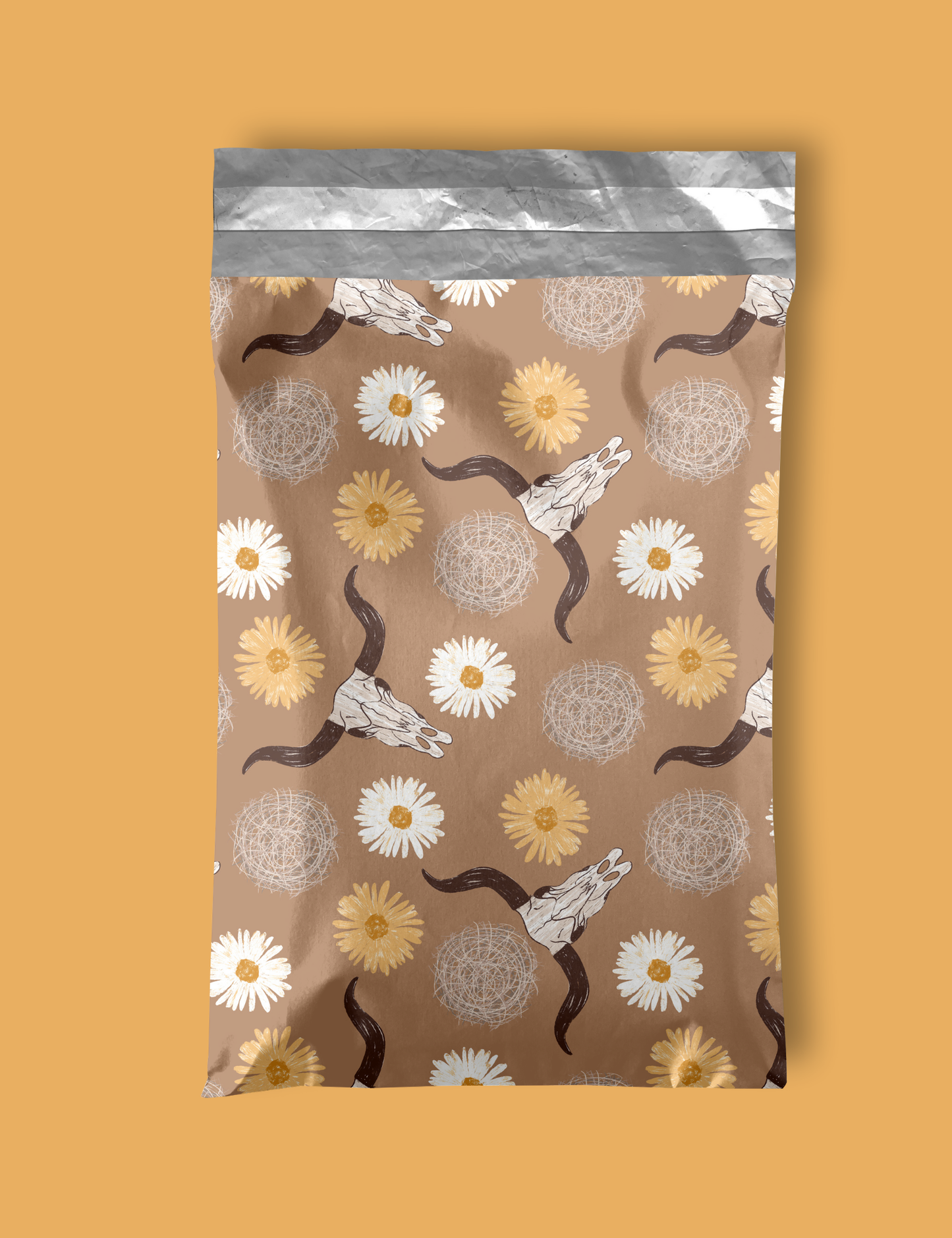 Daisy Steer Skull Poly Mailers, western poly mailers, boutique shipping supplies