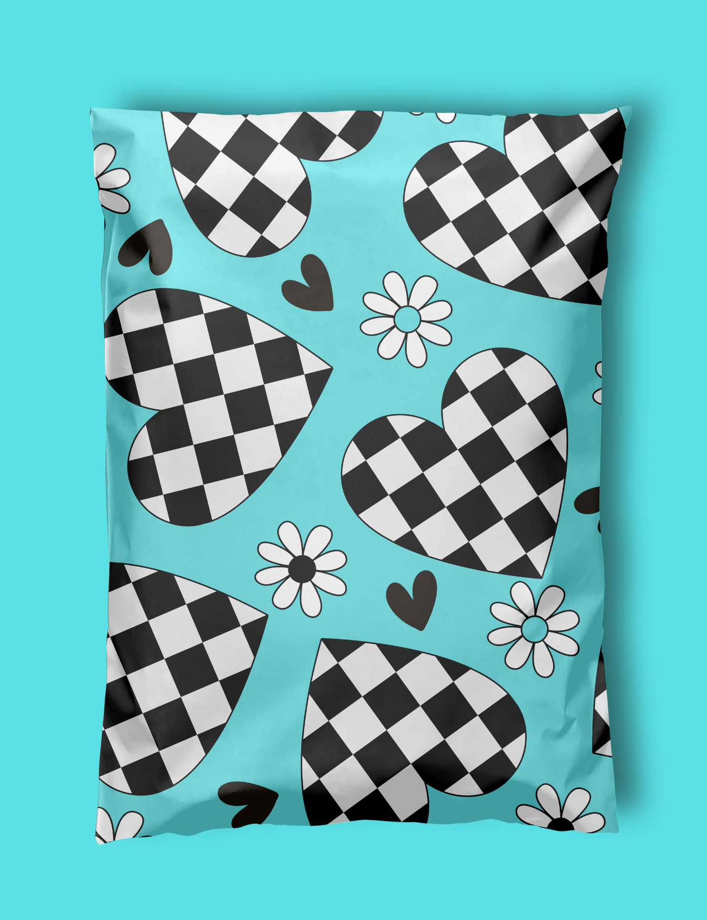 10" x 13" Turquoise Checkered Heart Poly Mailers, western shipping supplies