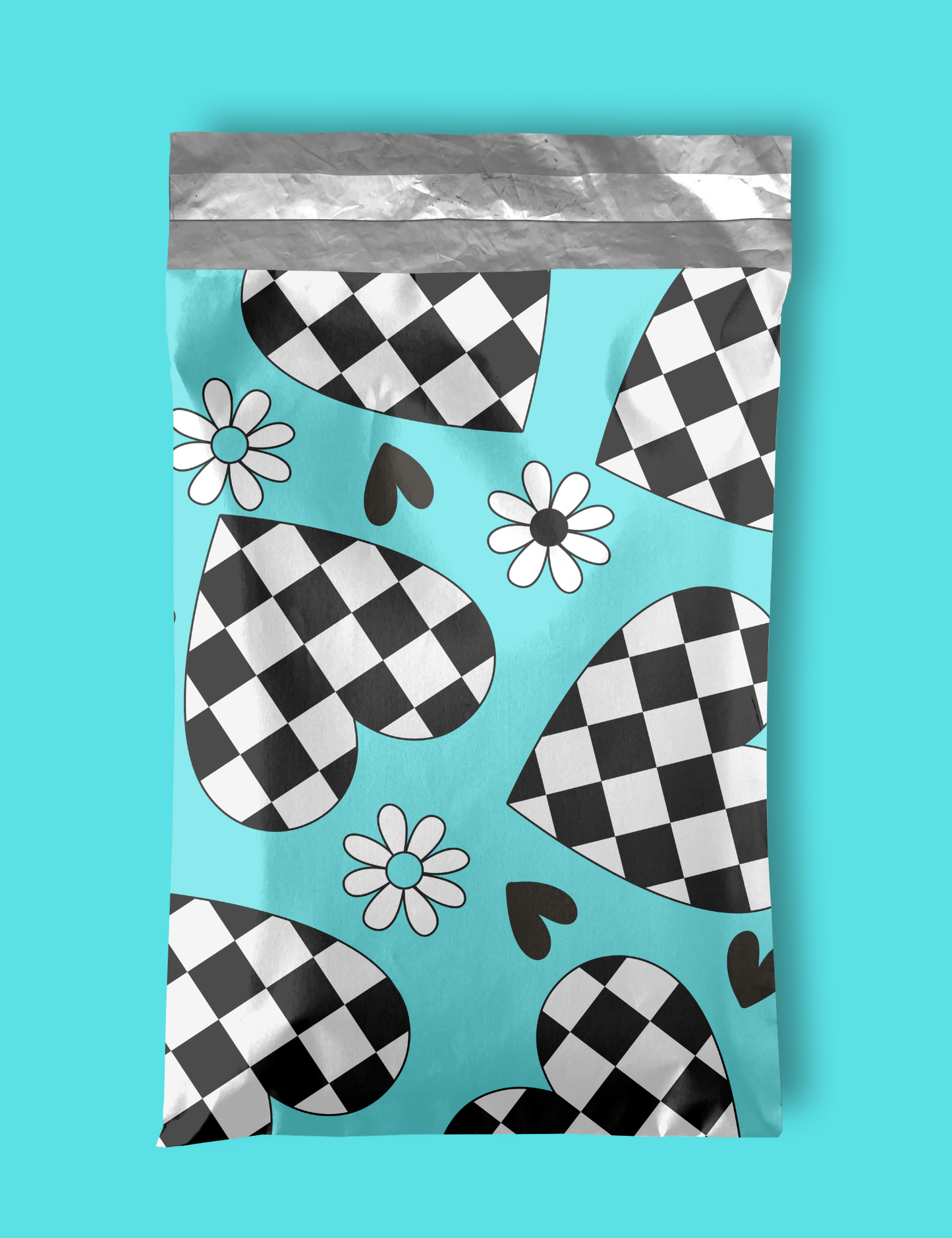 10" x 13" Turquoise Checkered Heart Poly Mailers, western shipping supplies