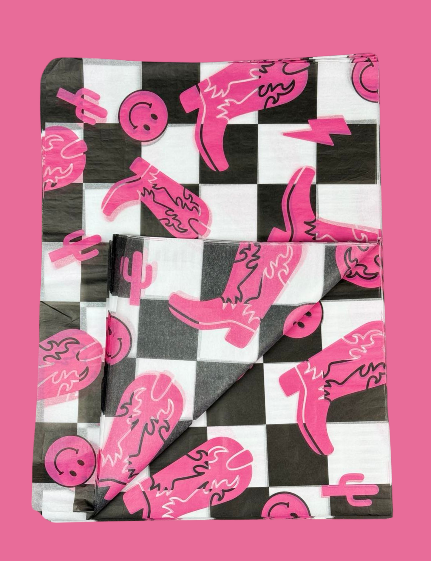 20" x 15" Pink Checkered Tissue Paper, western wrapping paper