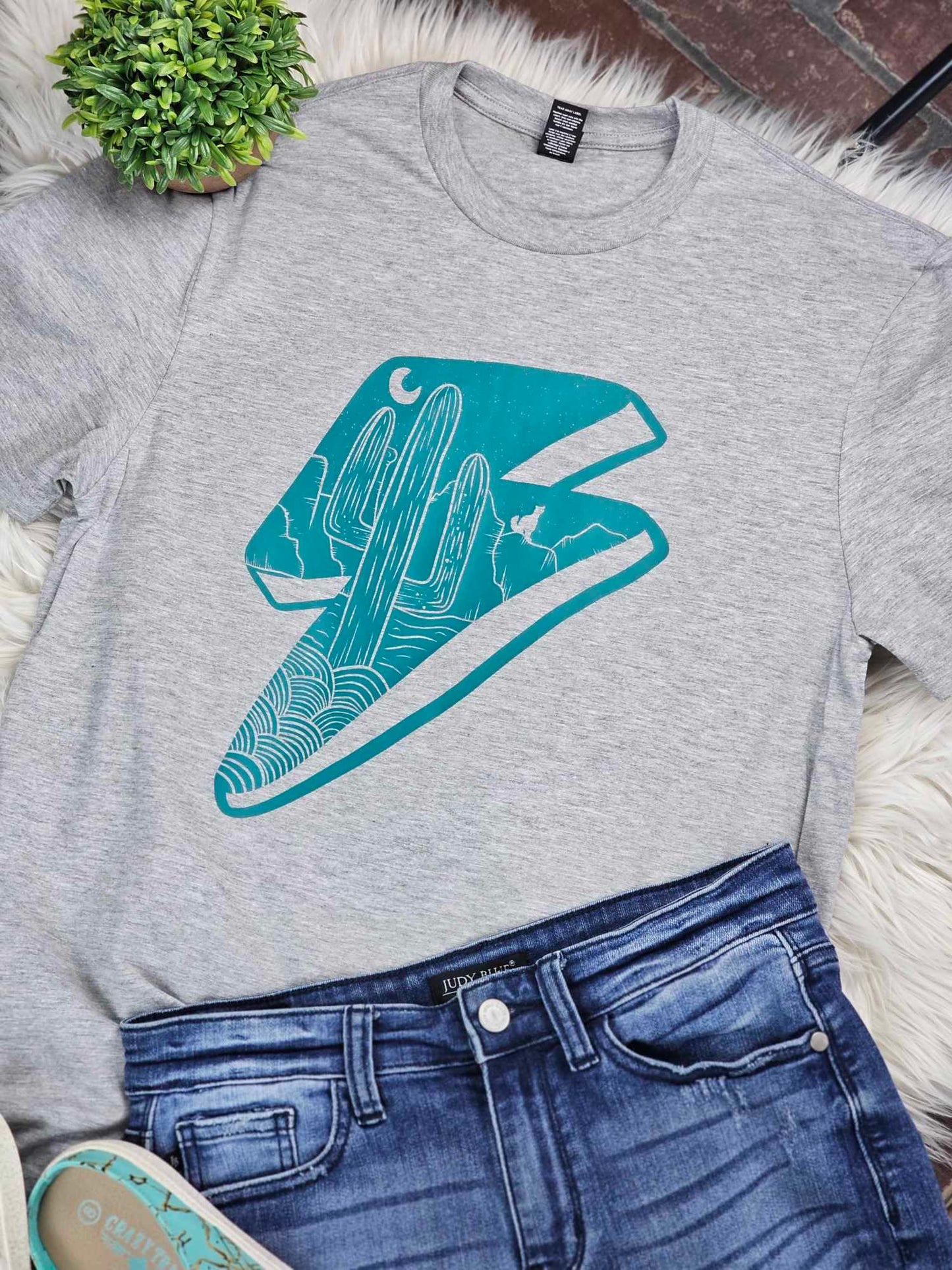 Teal Cactus Lightning Bolt Screenprint Transfer screenprint transfer Sorrel South