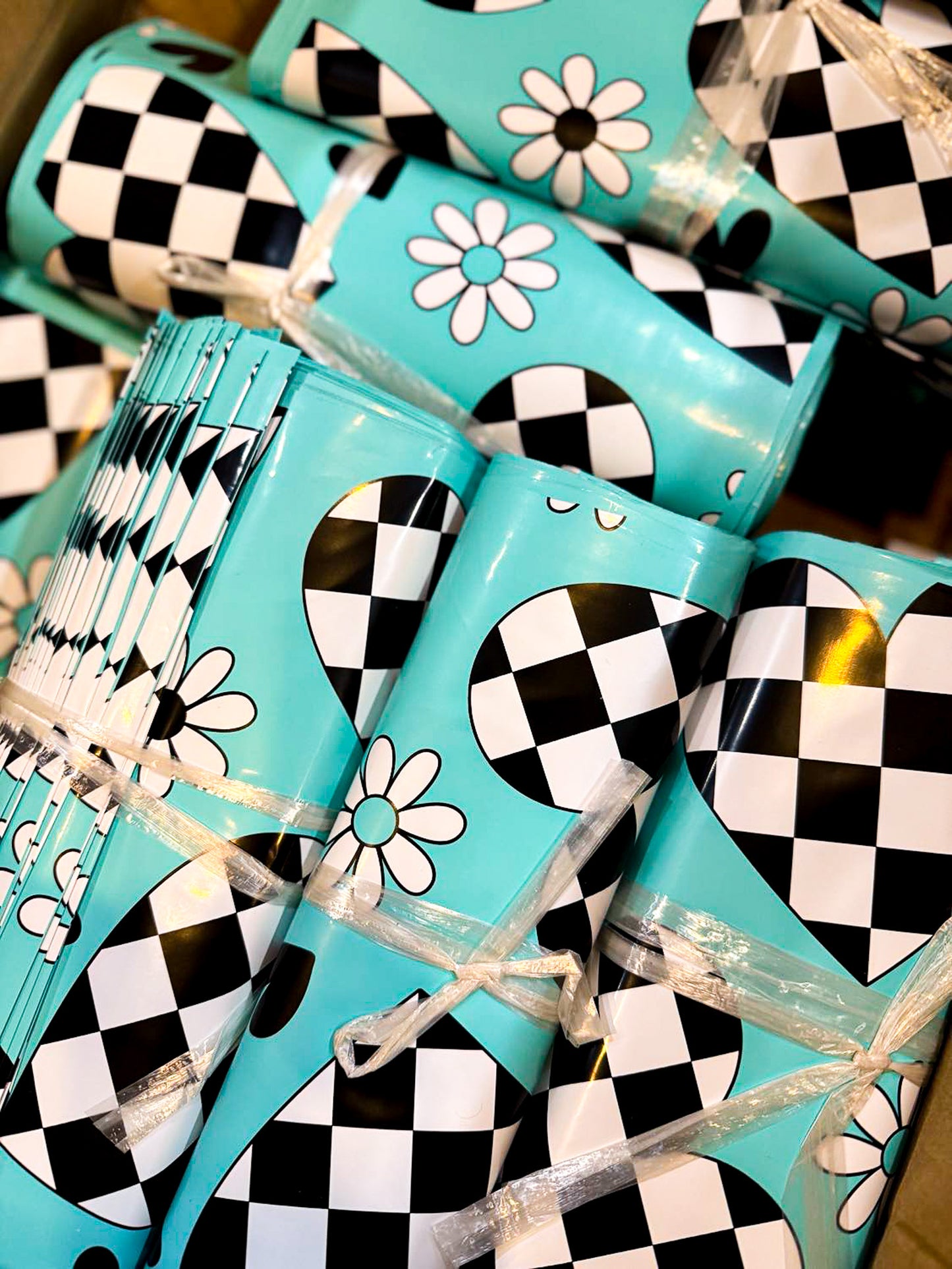 10" x 13" Turquoise Checkered Heart Poly Mailers poly mailer Sorrel South