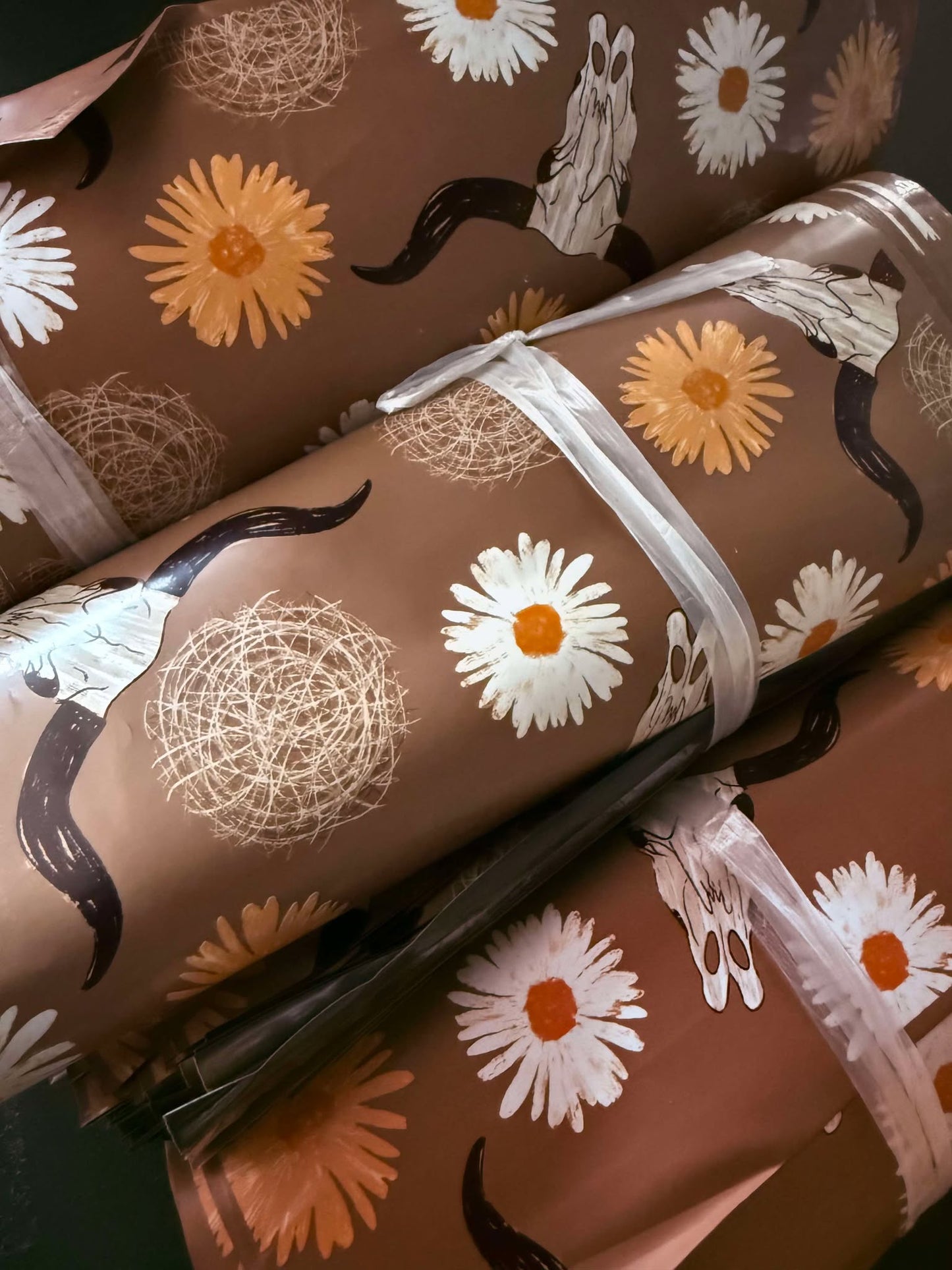 Daisy Steer Skull Poly Mailers, western poly mailers, boutique shipping supplies