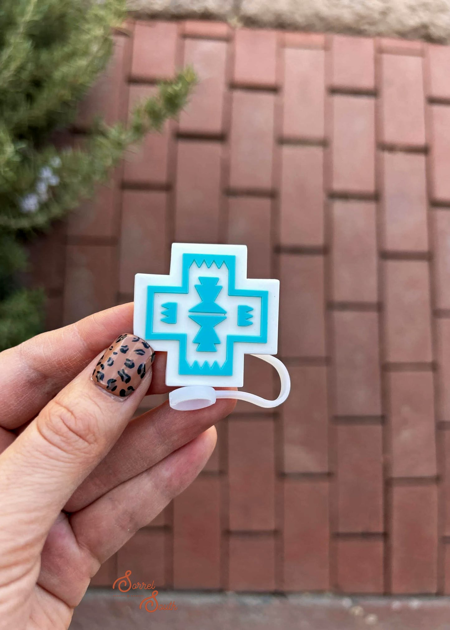 Turquoise And White Southwestern Straw Cover straw cover Sorrel South