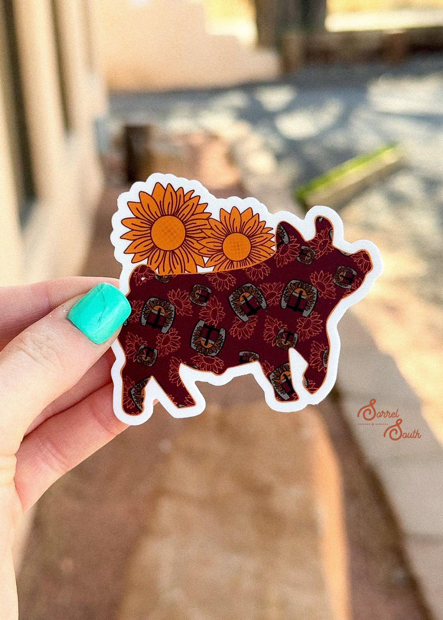 Burgundy Sunflower Pig Sticker