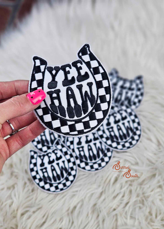 Checkered Yeehaw Horseshoe Patch adhesive patch Sorrel South
