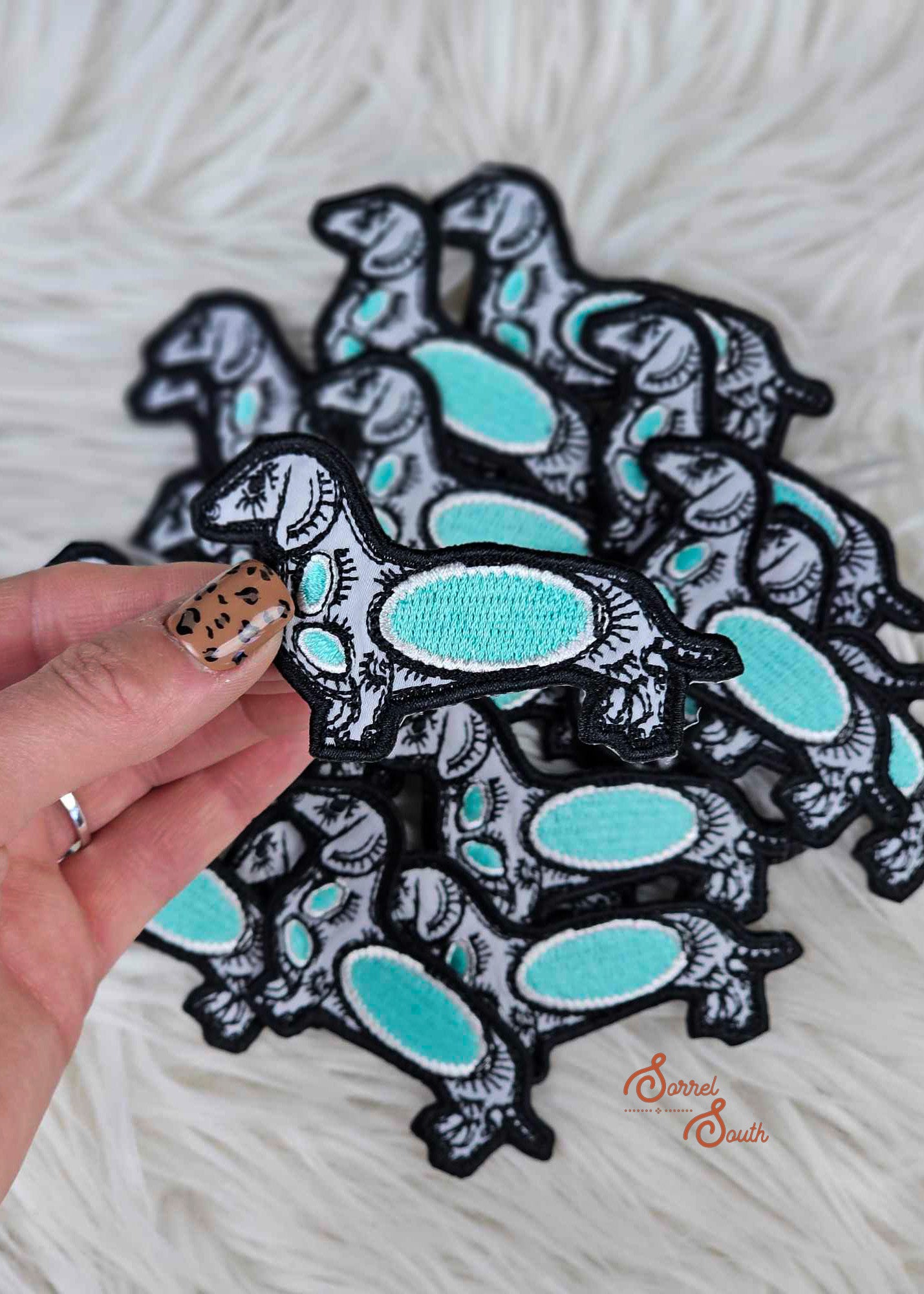 Dachshund Turquoise Stone Patch adhesive patch Sorrel South