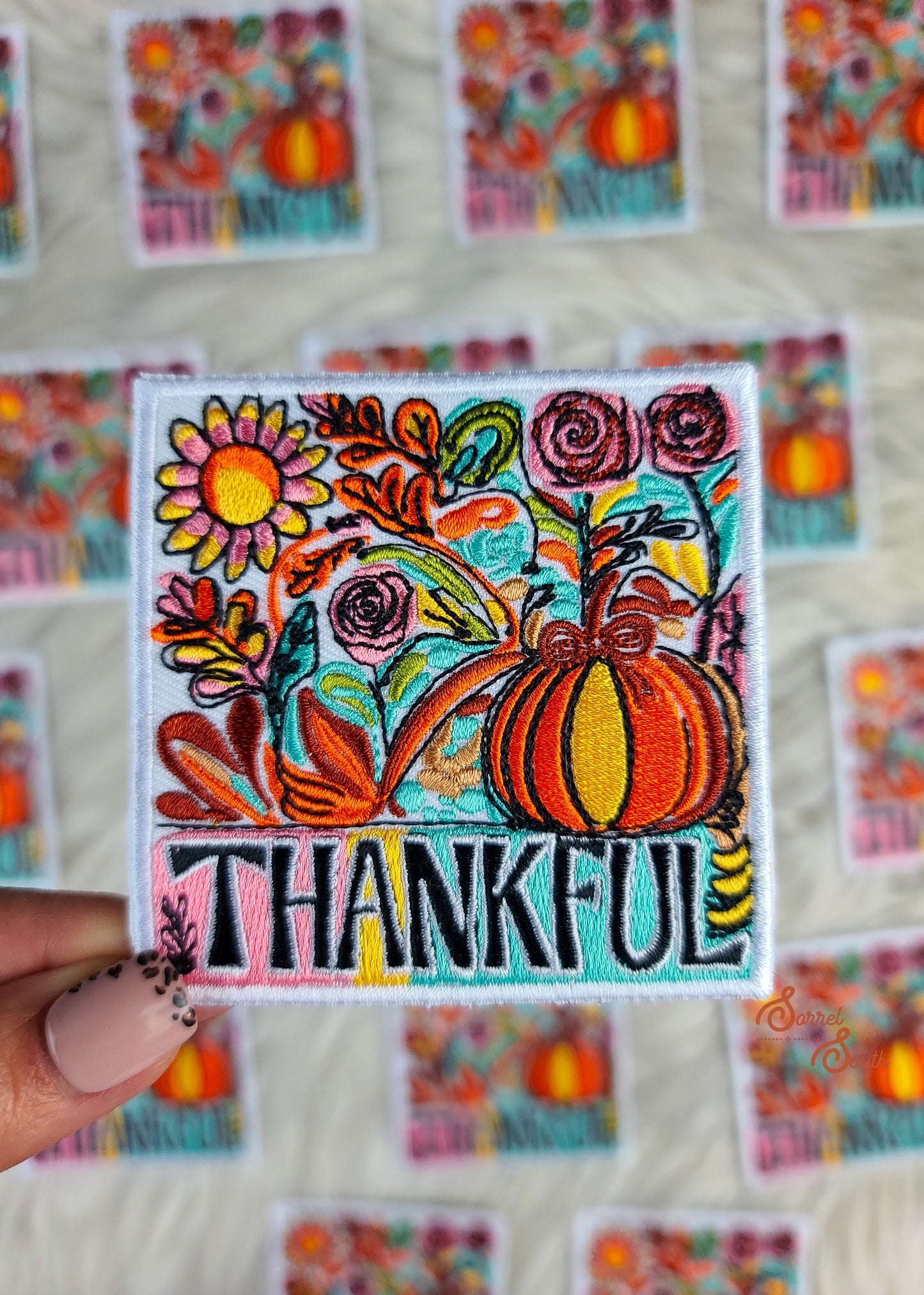 Floral Pumpkin Thankful Patch adhesive patch Sorrel South