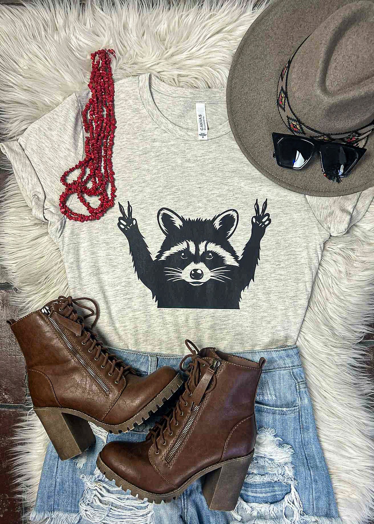 Black Peace Out Raccoon Screenprint Transfer screenprint transfer Sorrel South