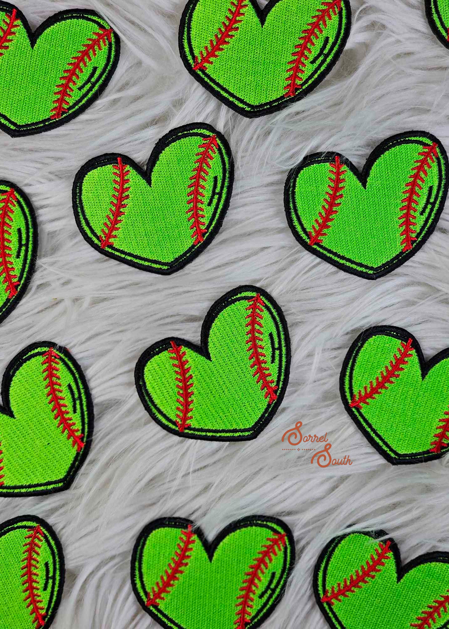 Neon Green Softball Heart Patch adhesive patch Sorrel South