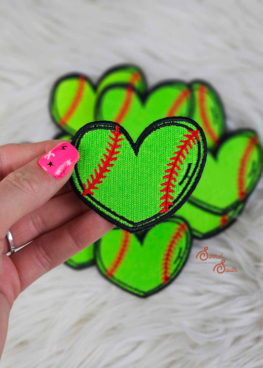 Neon Green Softball Heart Patch adhesive patch Sorrel South