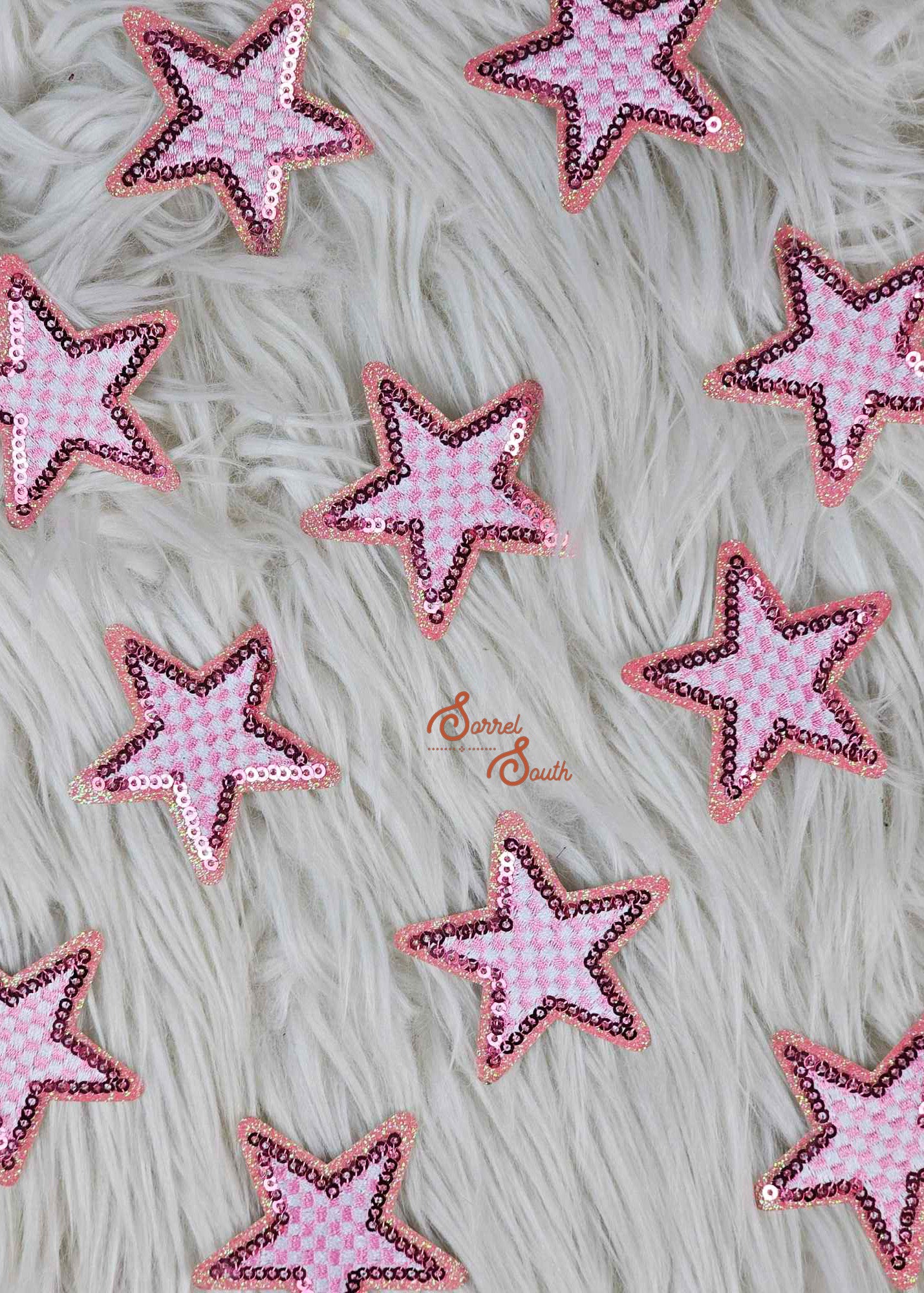 Pink Checkered Glitter & Sequins Star Patch adhesive patch Sorrel South