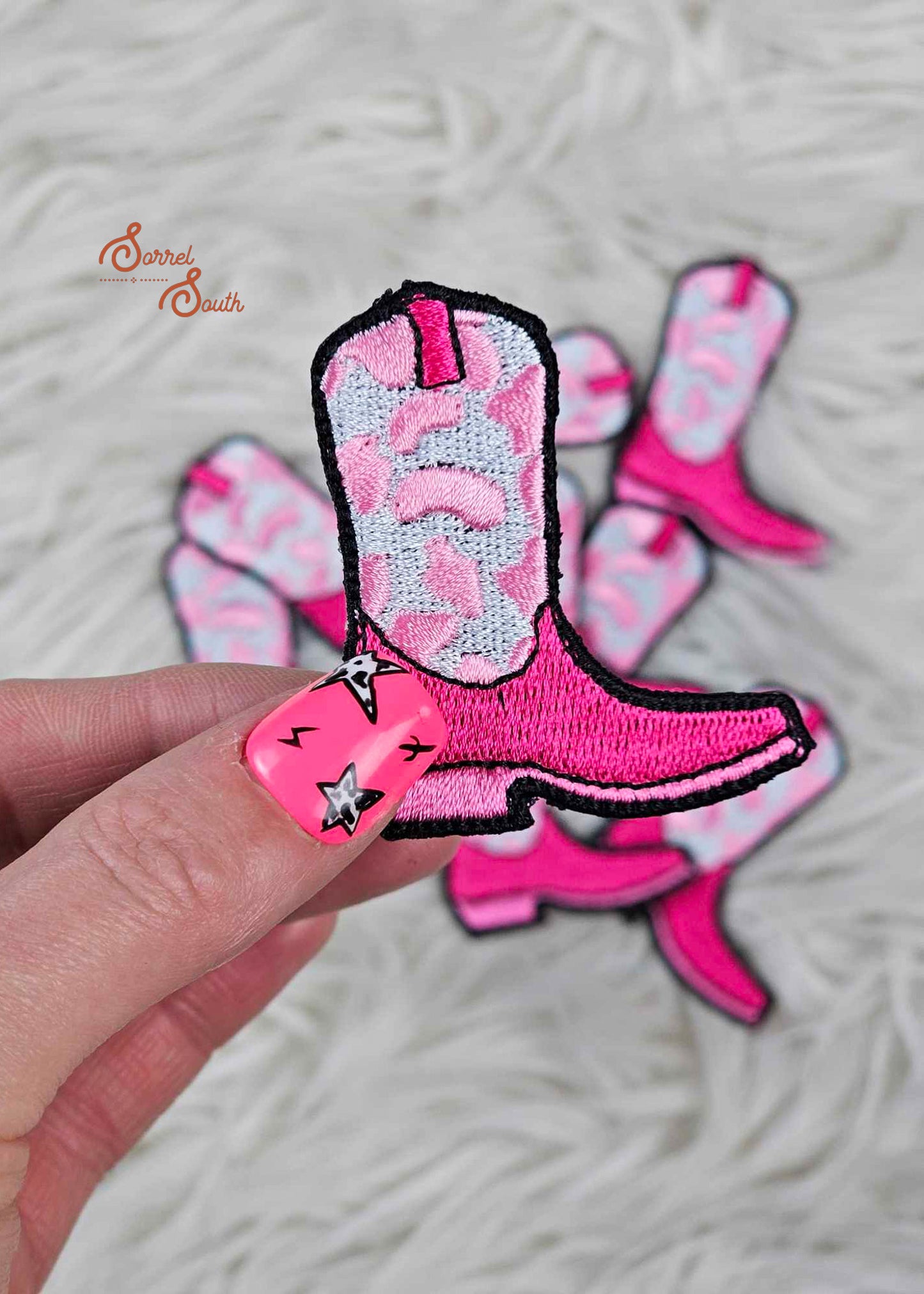 Pink Cowprint Cowgirl Boot Patch adhesive patch Sorrel South