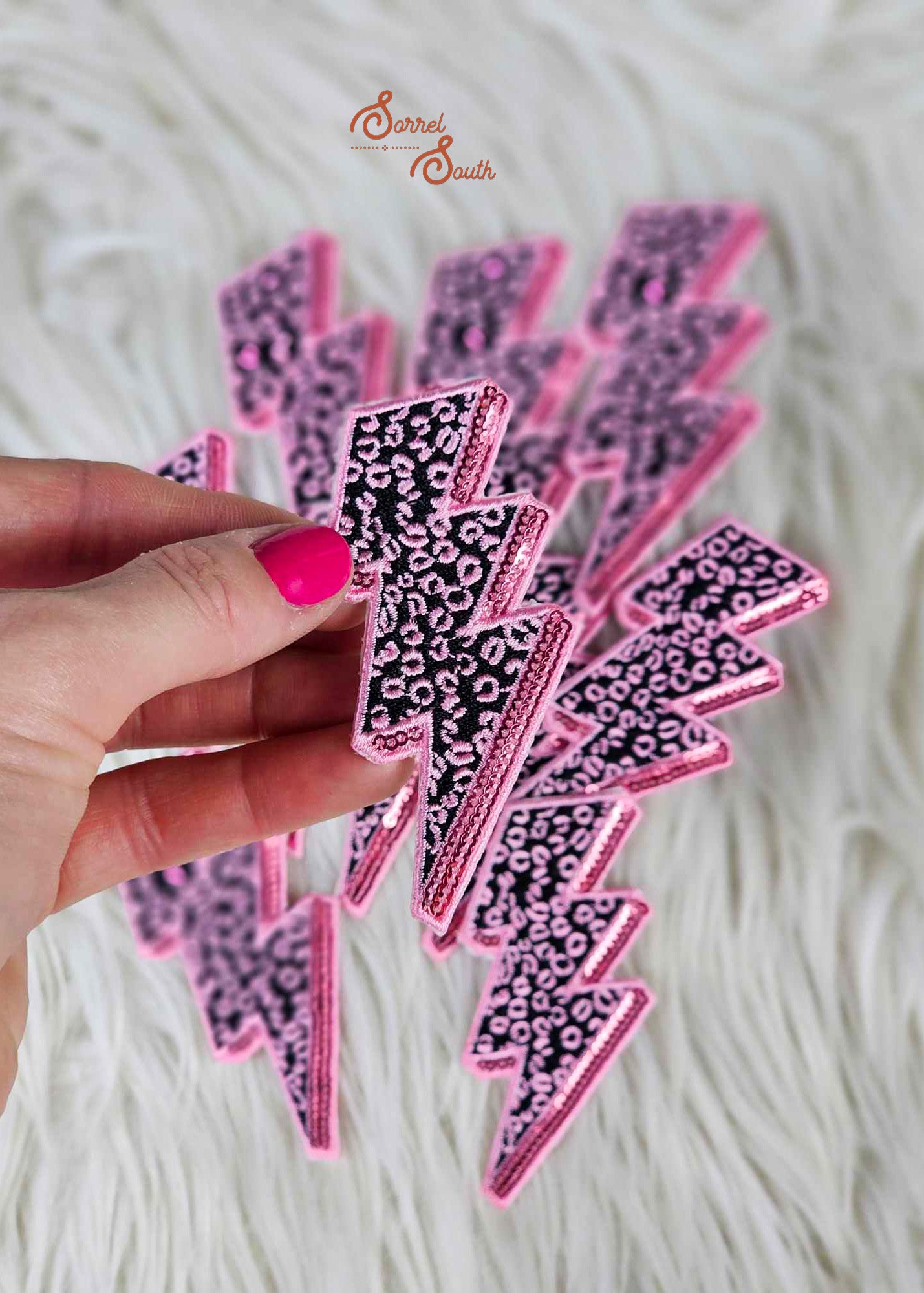 Pink Leopard Sequin Lightning Bolt Patch adhesive patch Sorrel South