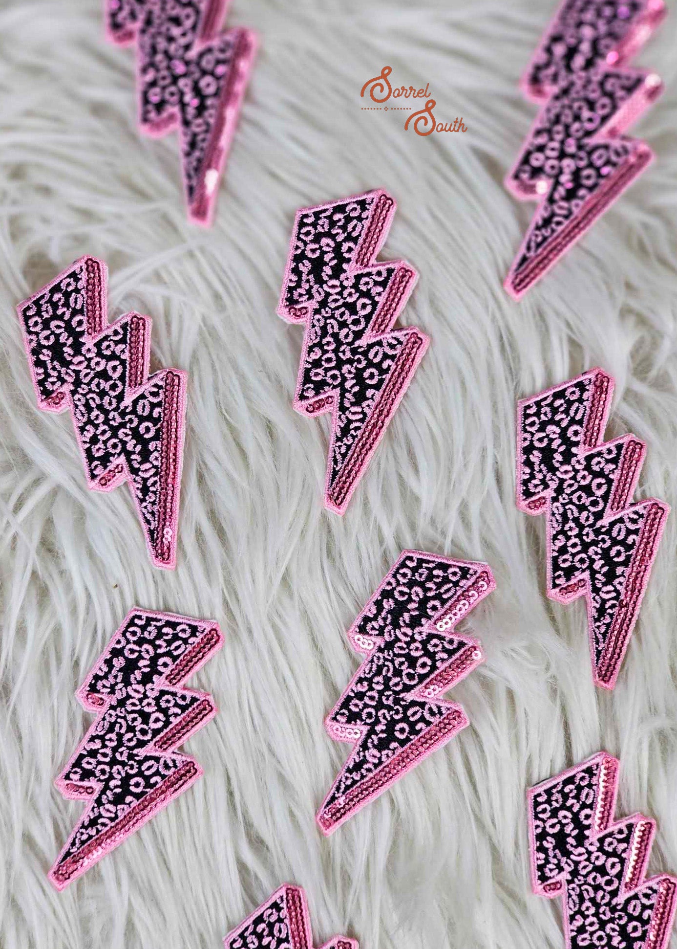 Pink Leopard Sequin Lightning Bolt Patch adhesive patch Sorrel South