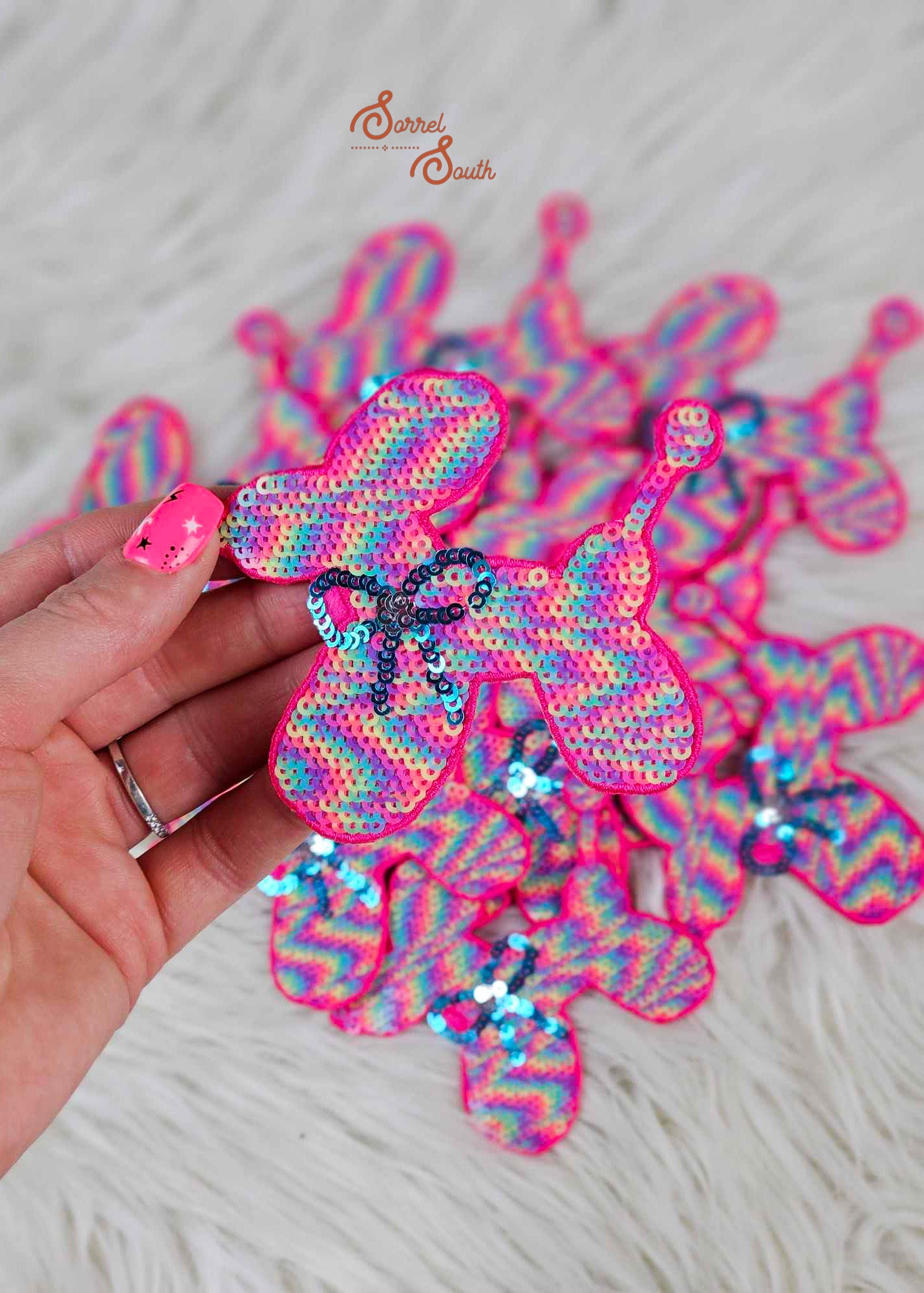 Pink Sequin Balloon Dog Patch adhesive patch Sorrel South