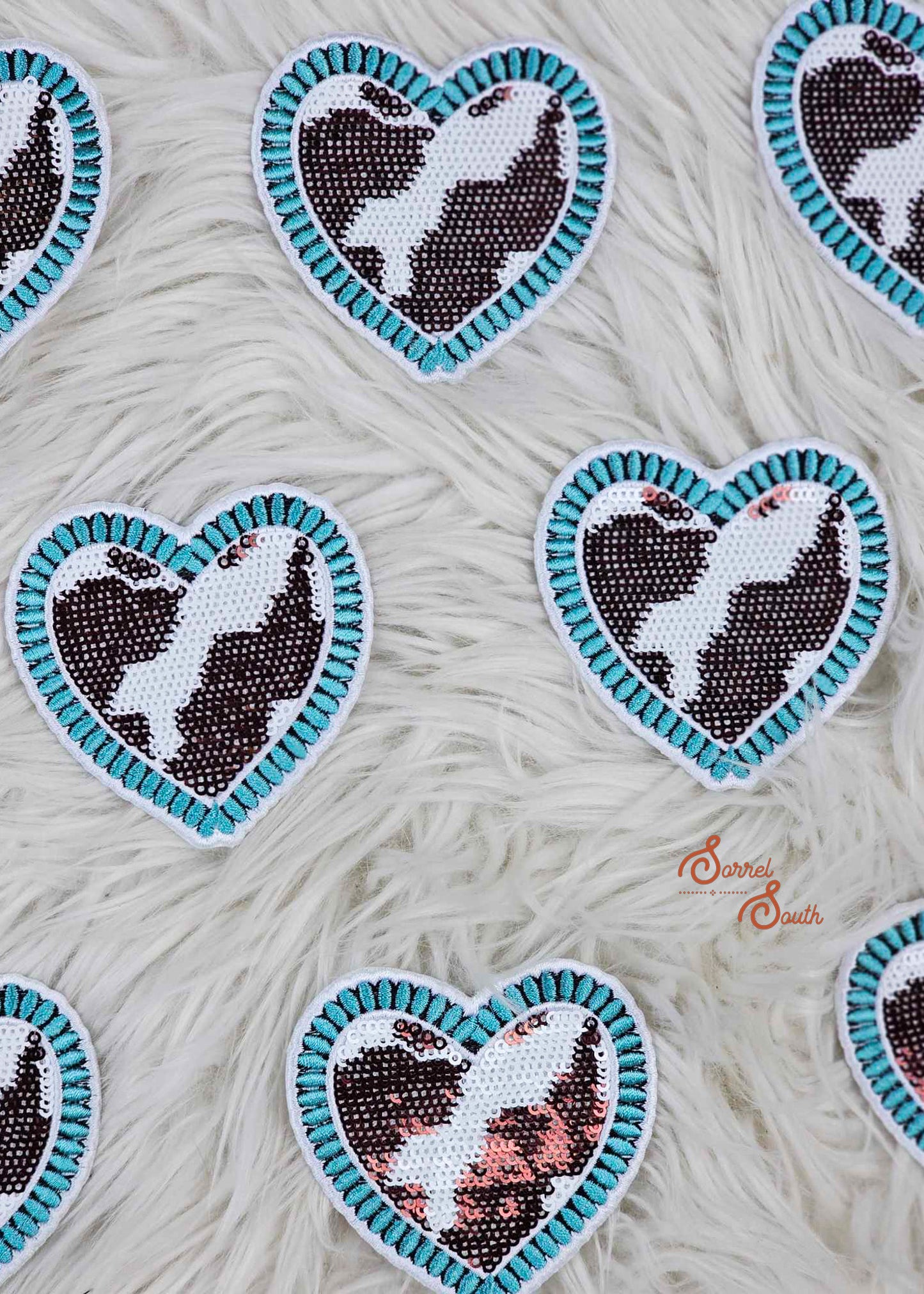 Sequin Cowprint Heart Patch adhesive patch Sorrel South