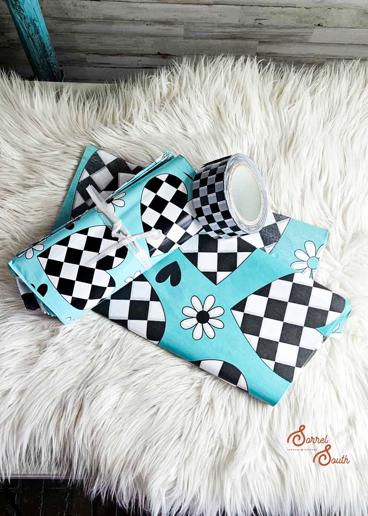 Turquoise Checkered Heart Matching shipping supplies bundle poly mailer Sorrel South
