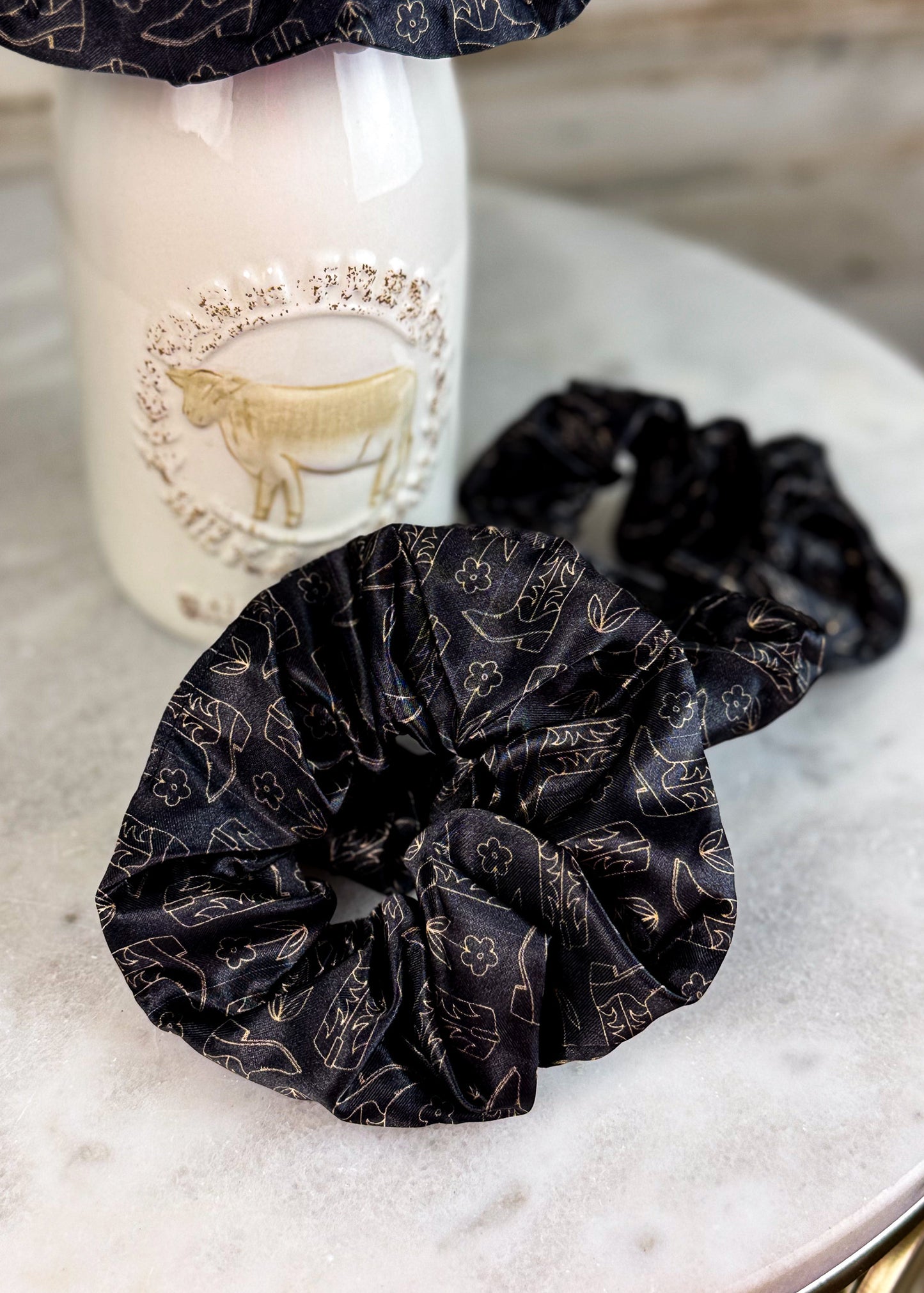 Black Floral Boots Silky Scrunchie Scrunchie Sorrel South