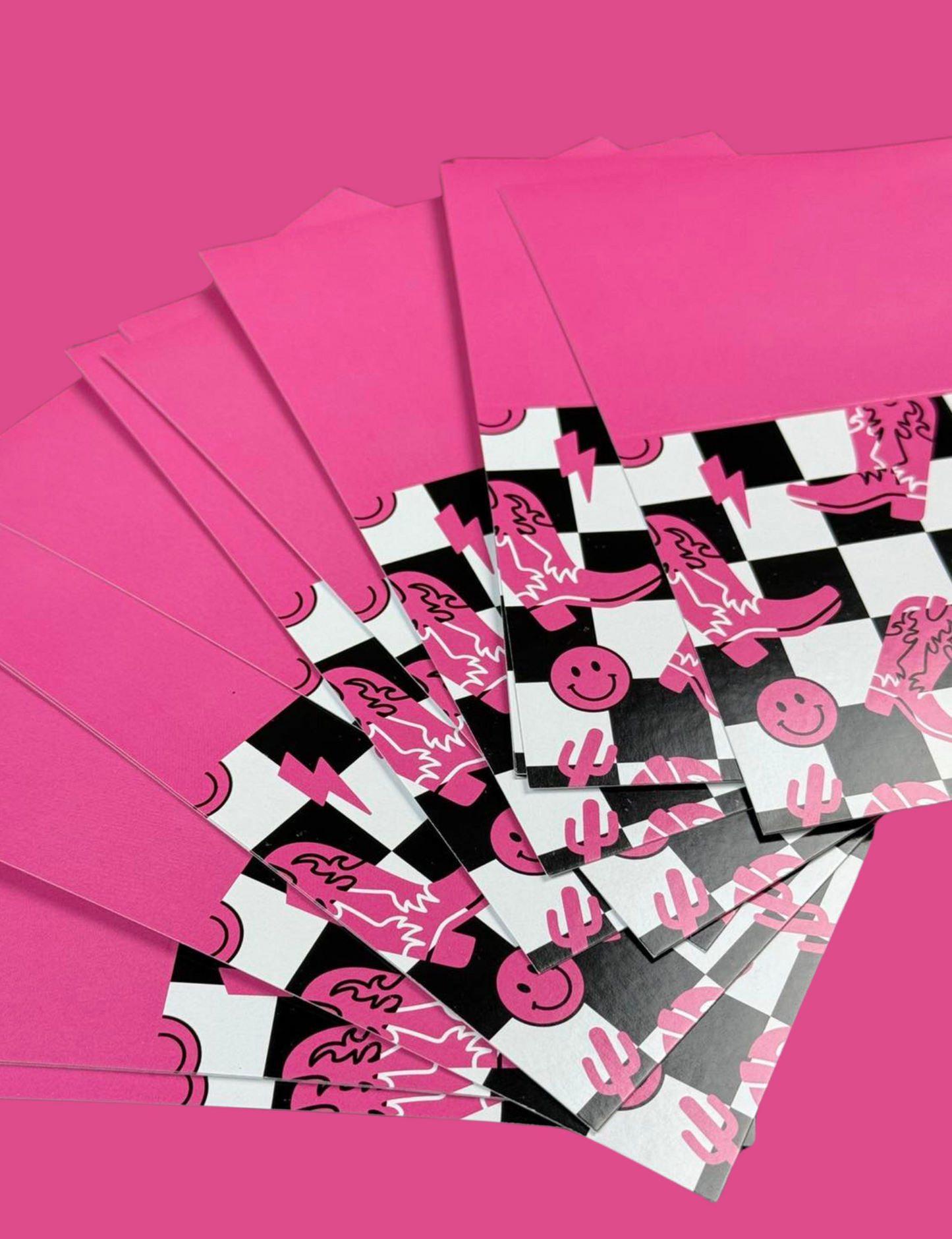 Pink & Black Checkered Cowgirl Blank Cards 3.5" x 5"