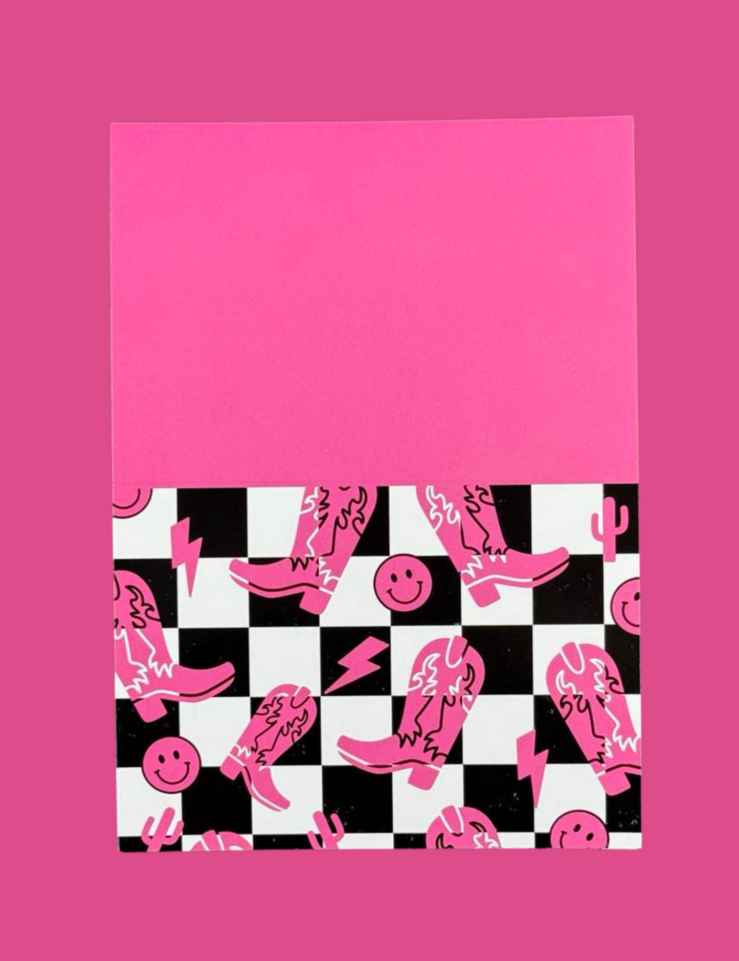Pink & Black Checkered Cowgirl Blank Cards 3.5" x 5"