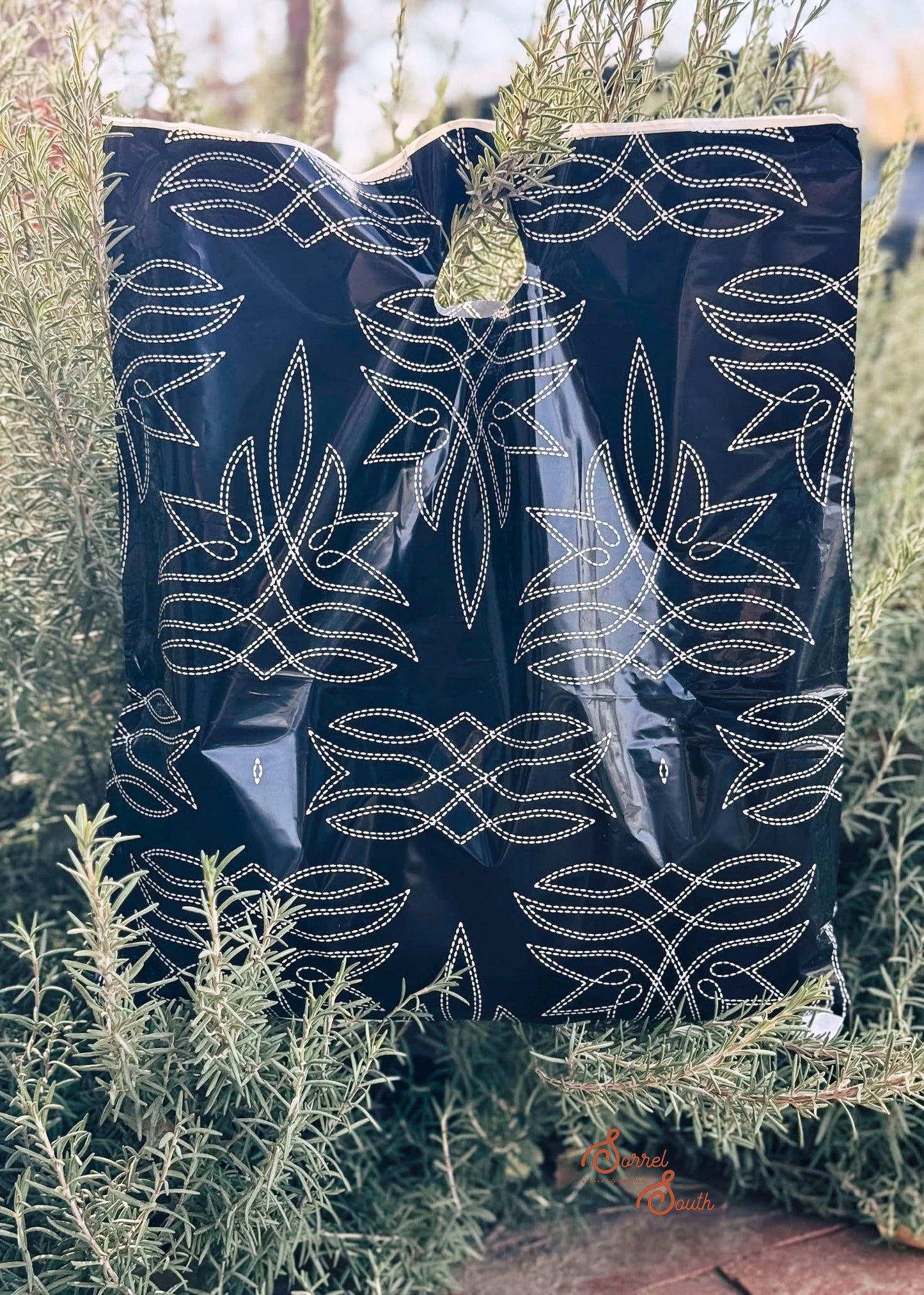 16" x 18" Black & White Boot Stitch Shopping Bags Sorrel South