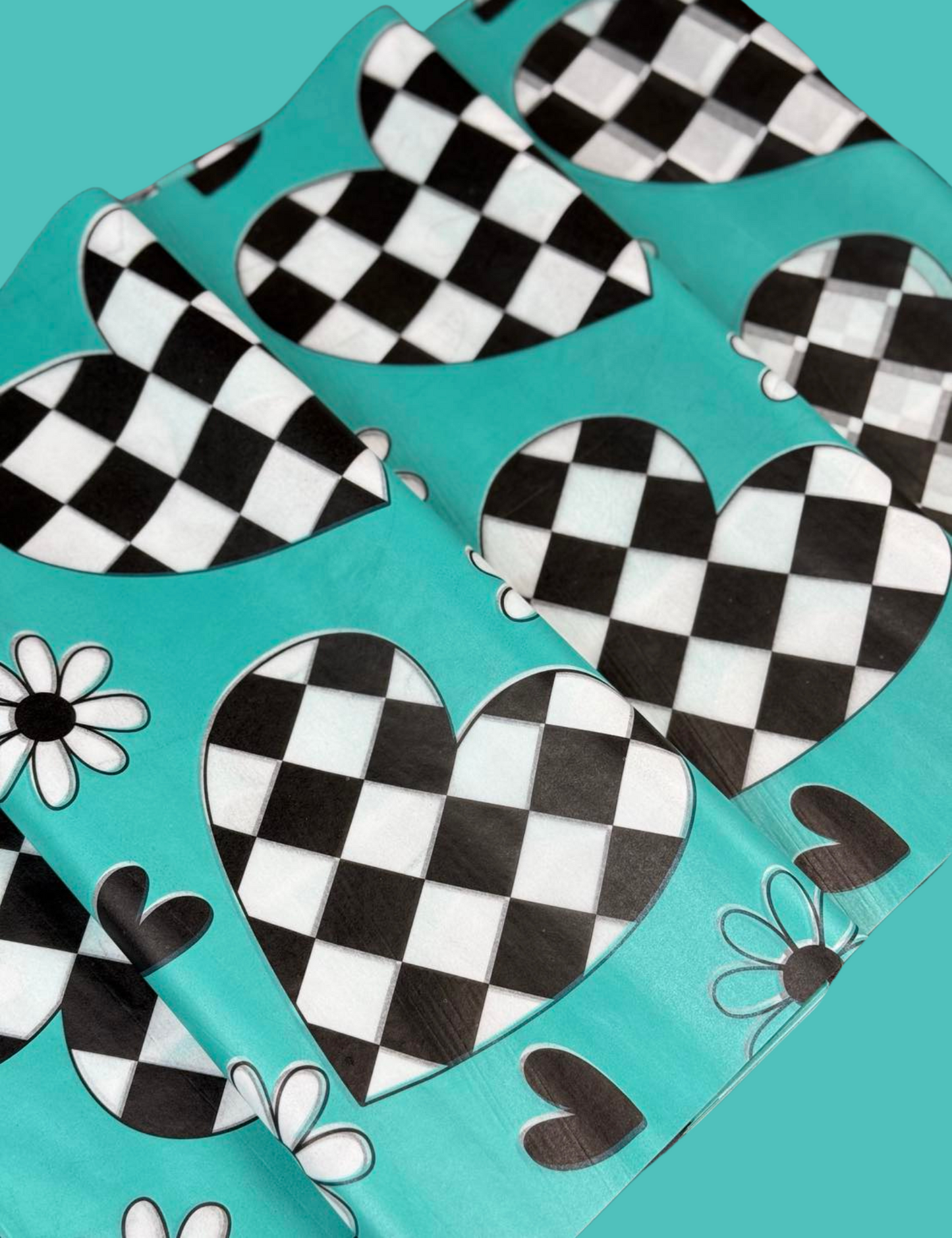 20" x 15" Turquoise Checkered Heart Tissue Paper tissue paper Sorrel South