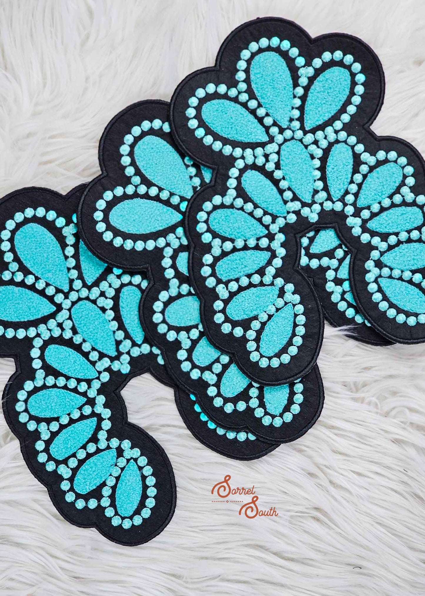 10" LARGE Black & Turquoise Squash Blossom Patch, wholesale iron on patch