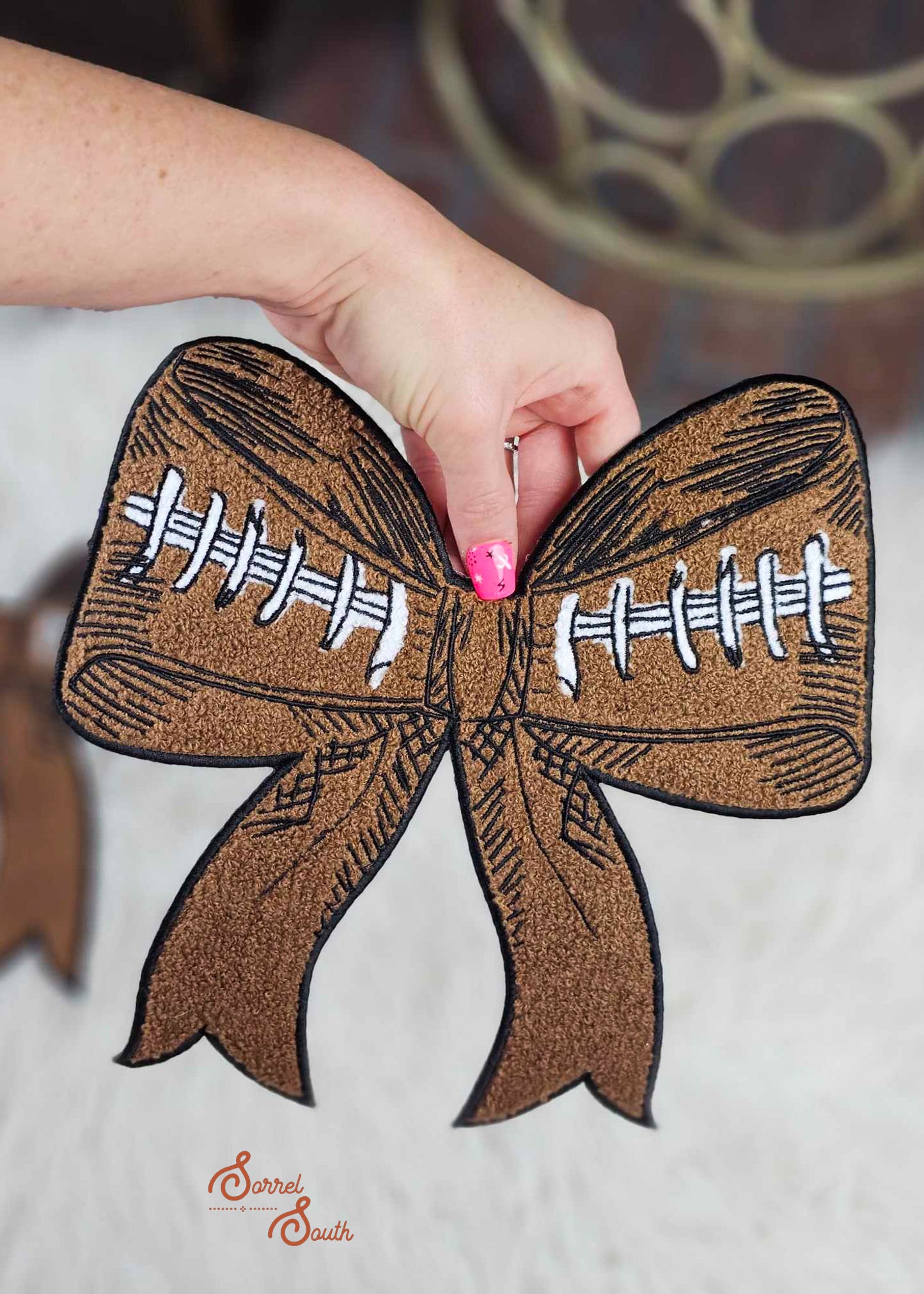 10" LARGE Football Bow Patch