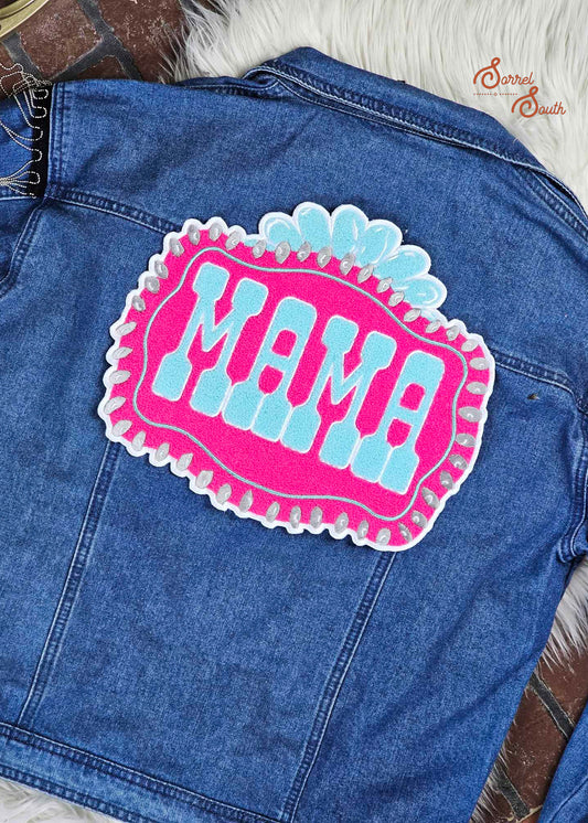 10" LARGE Pink Mama Buckle Patch, western iron on patch