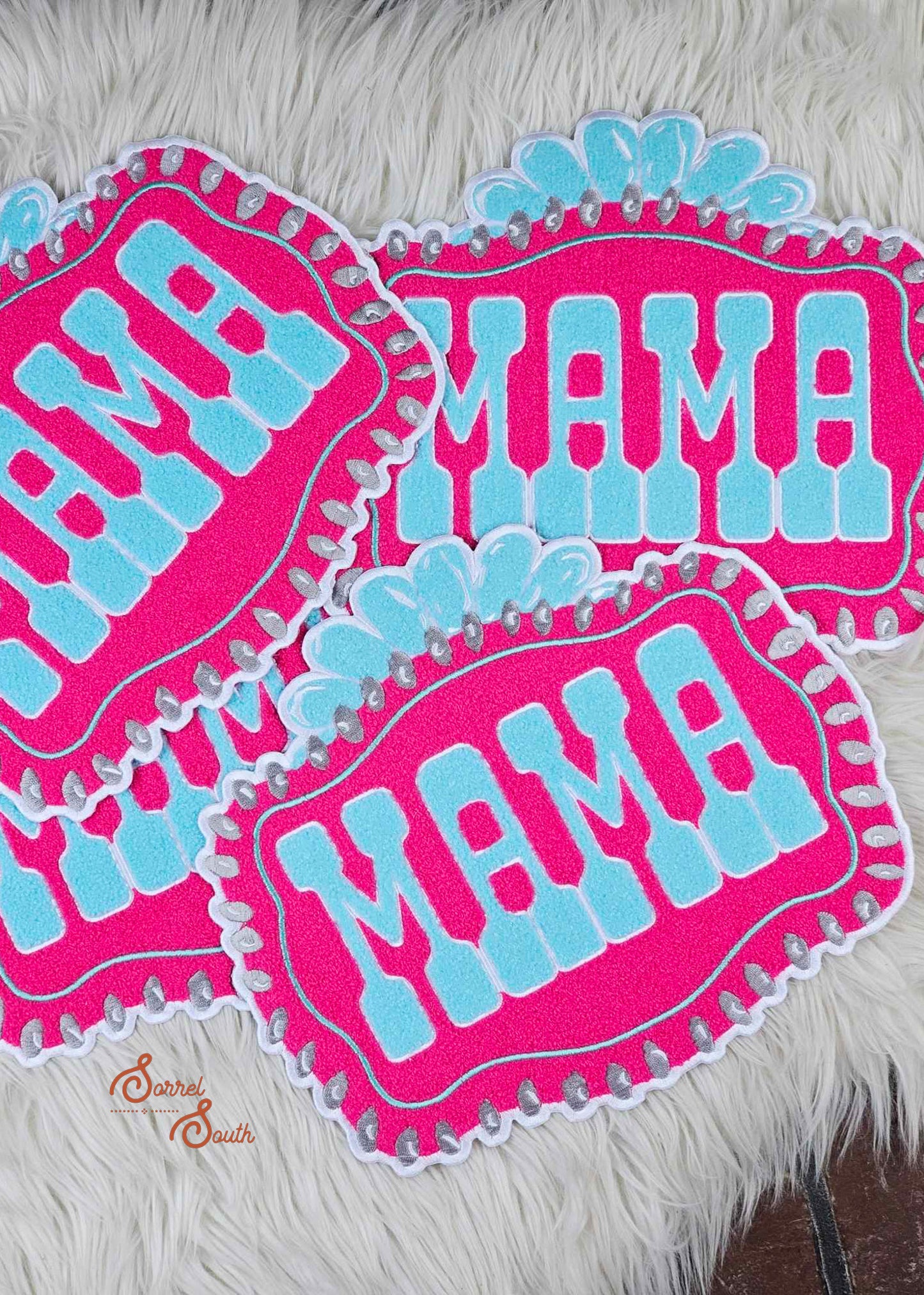 10" LARGE Pink Mama Buckle Patch, western iron on patch