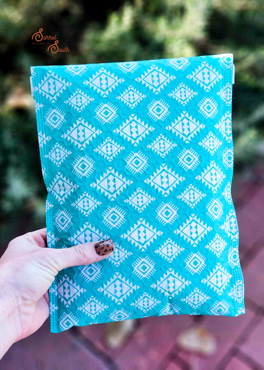 6" x 9" Turquoise & White Aztec BUBBLE Mailers