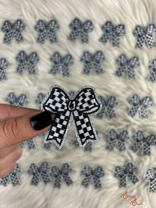 Checkered Black & Silver Bow Patch adhesive patch Sorrel South
