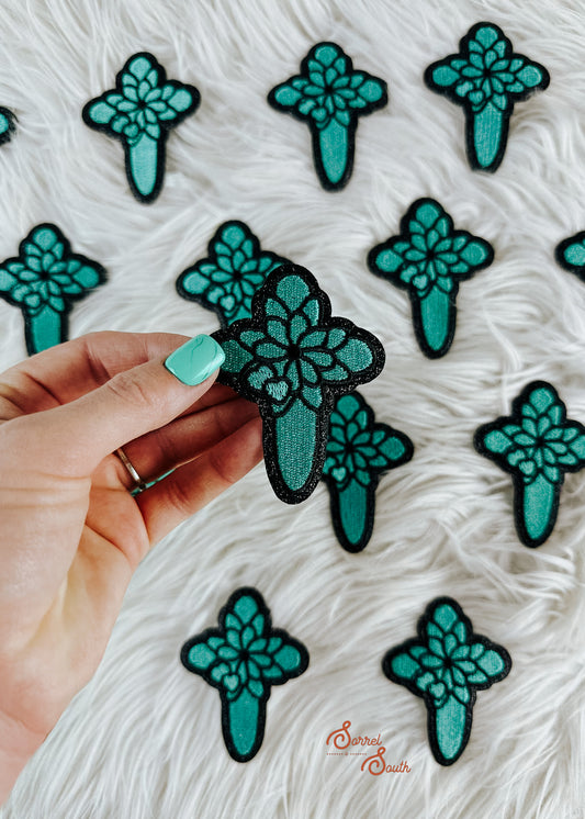 Glitter Teal Cross Patch adhesive patch Sorrel South