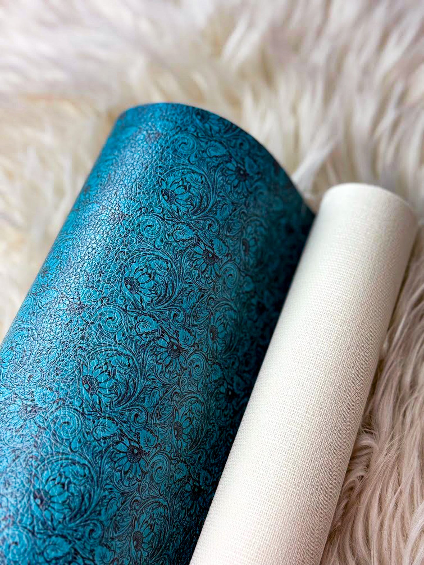 Teal Floral Tooled Faux Leather