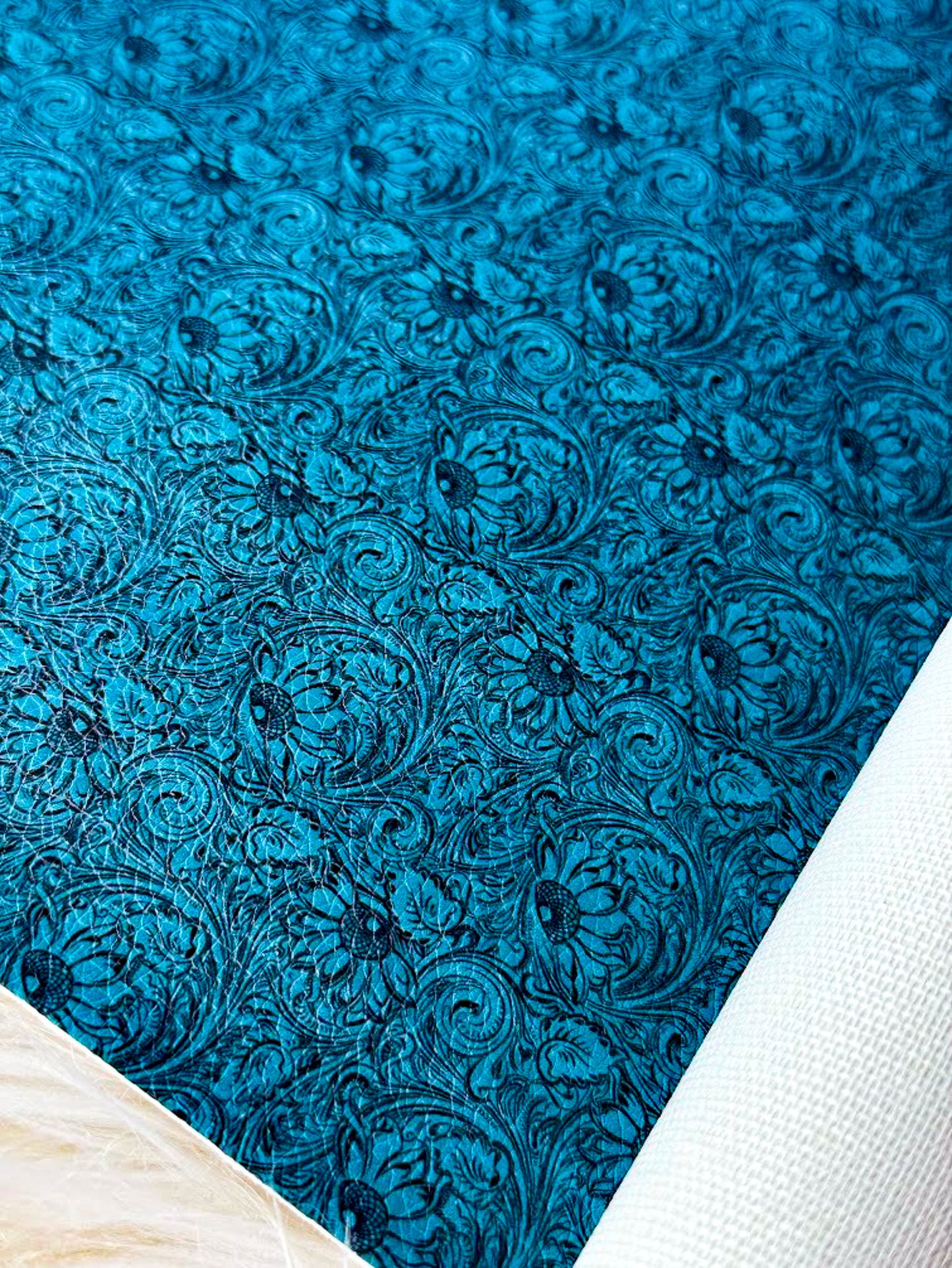 Teal Floral Tooled Faux Leather