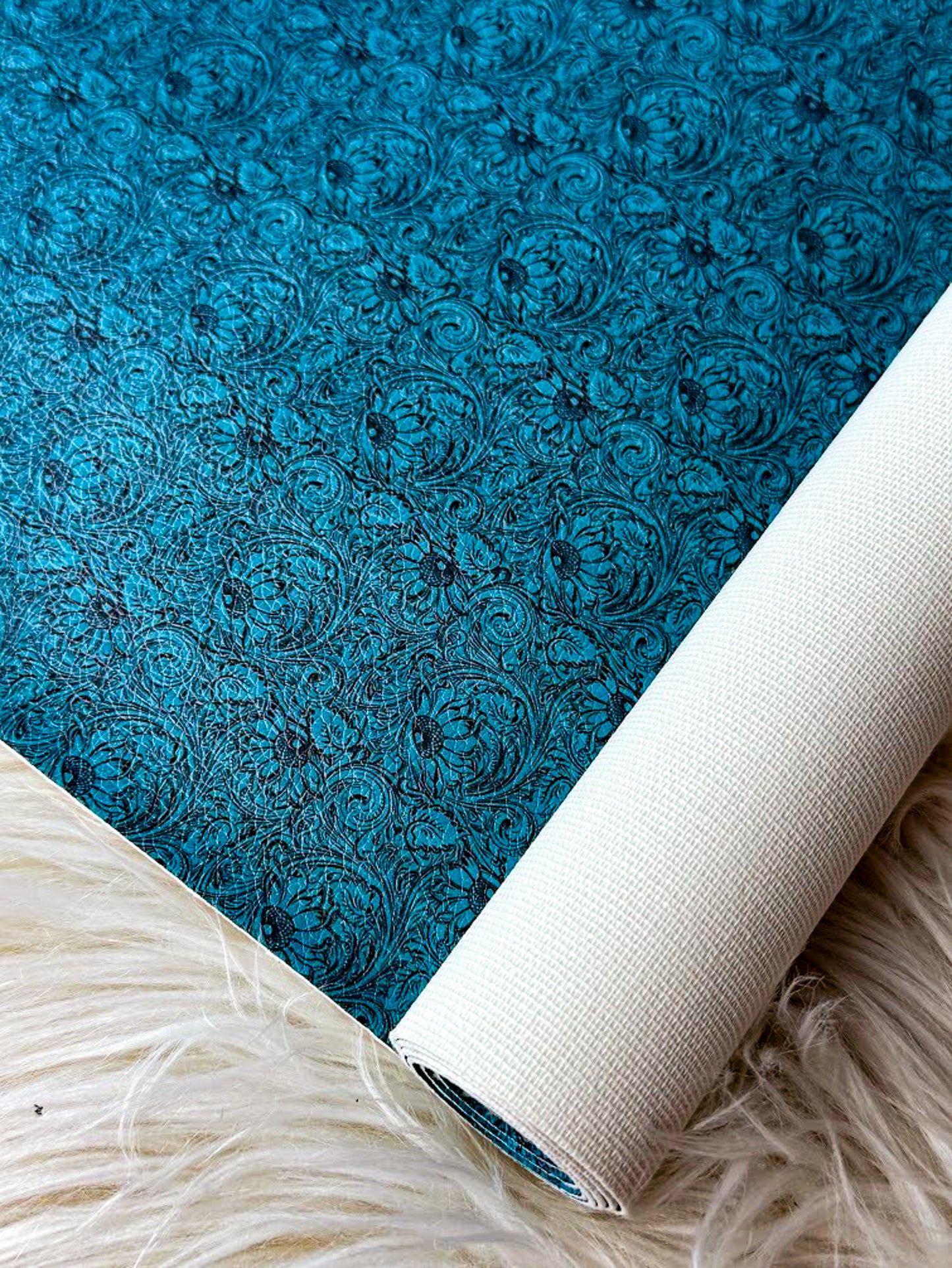 Teal Floral Tooled Faux Leather