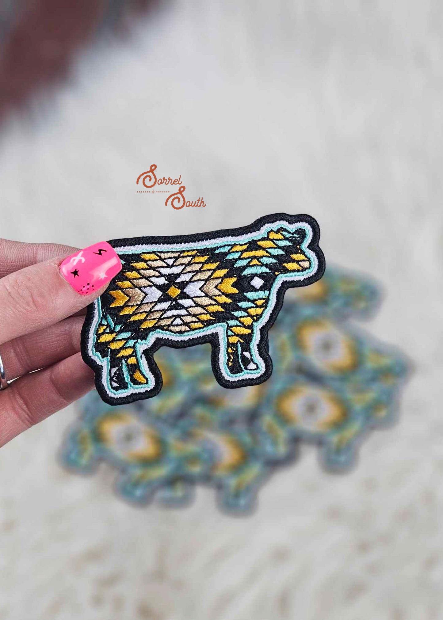 Aztec Cow Patch, western iron on patch