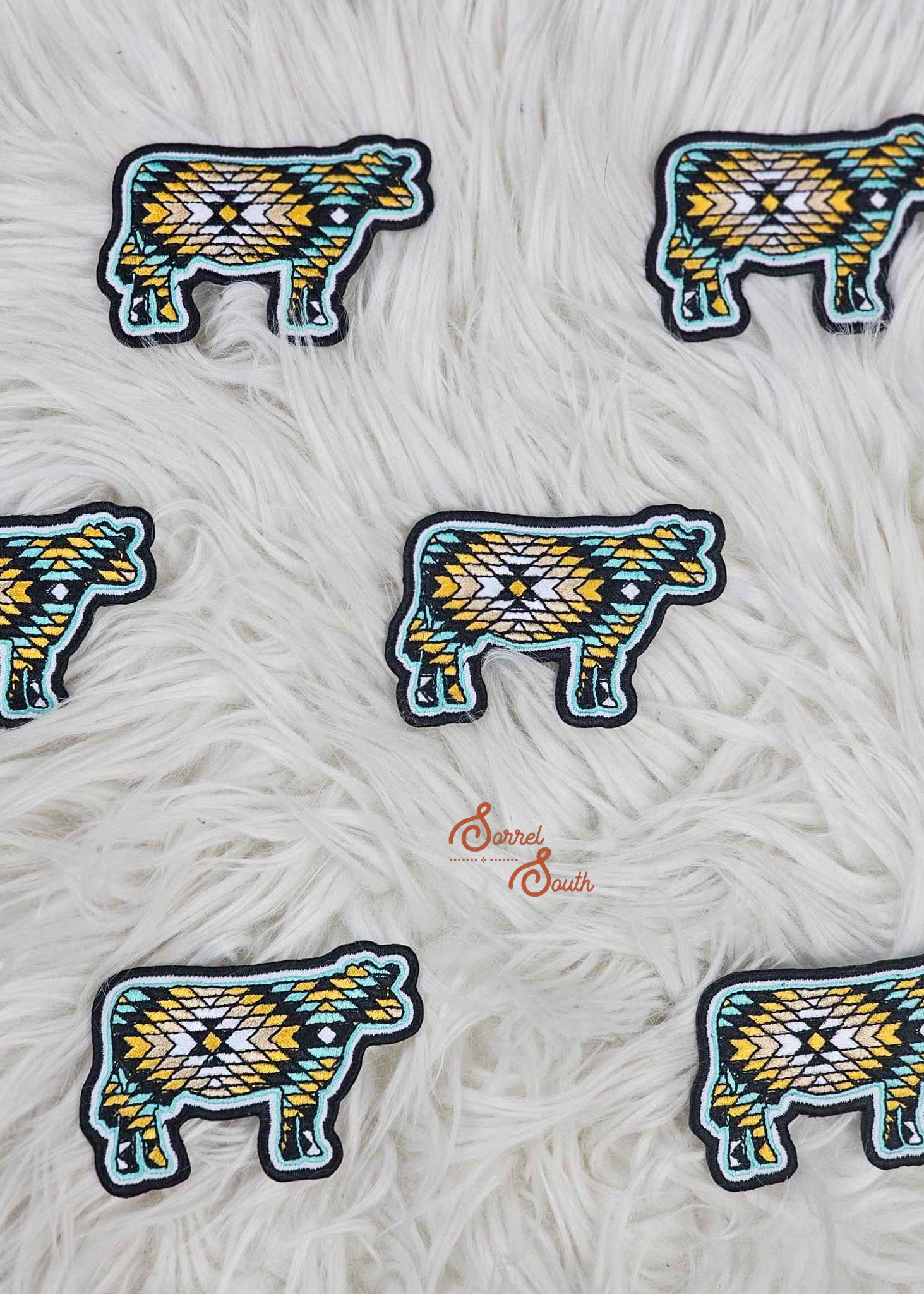 Aztec Cow Patch, western iron on patch