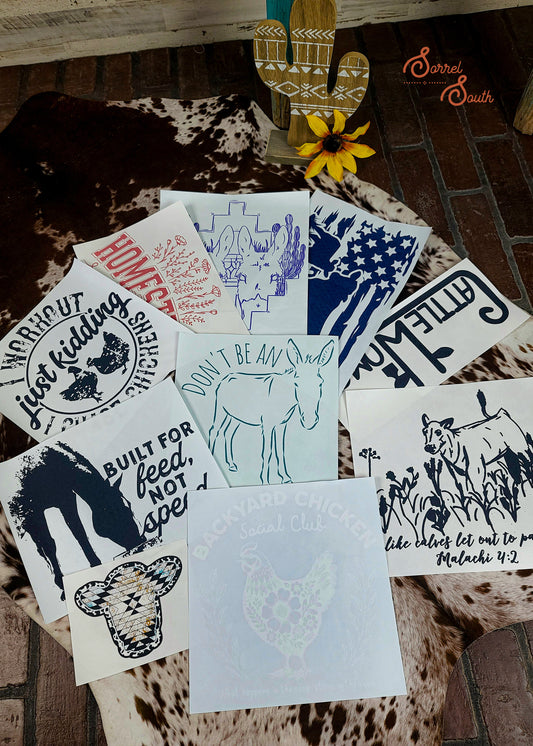 Barnyard Transfer Bundle Pack of 15 screenprint transfer - assorted .50 lots Sorrel South