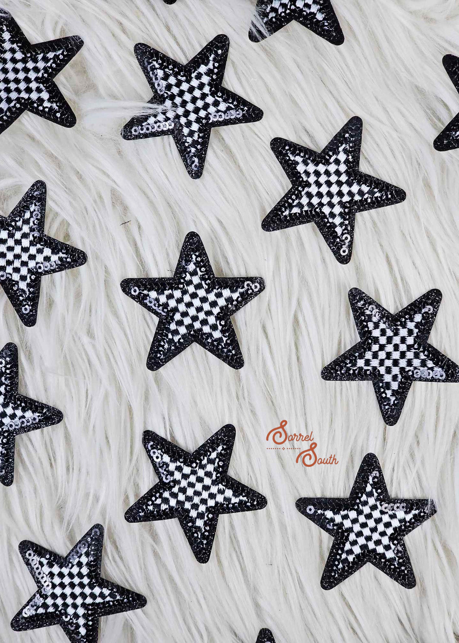 Black Checkered Glitter Star Patch, wholesale iron on patch