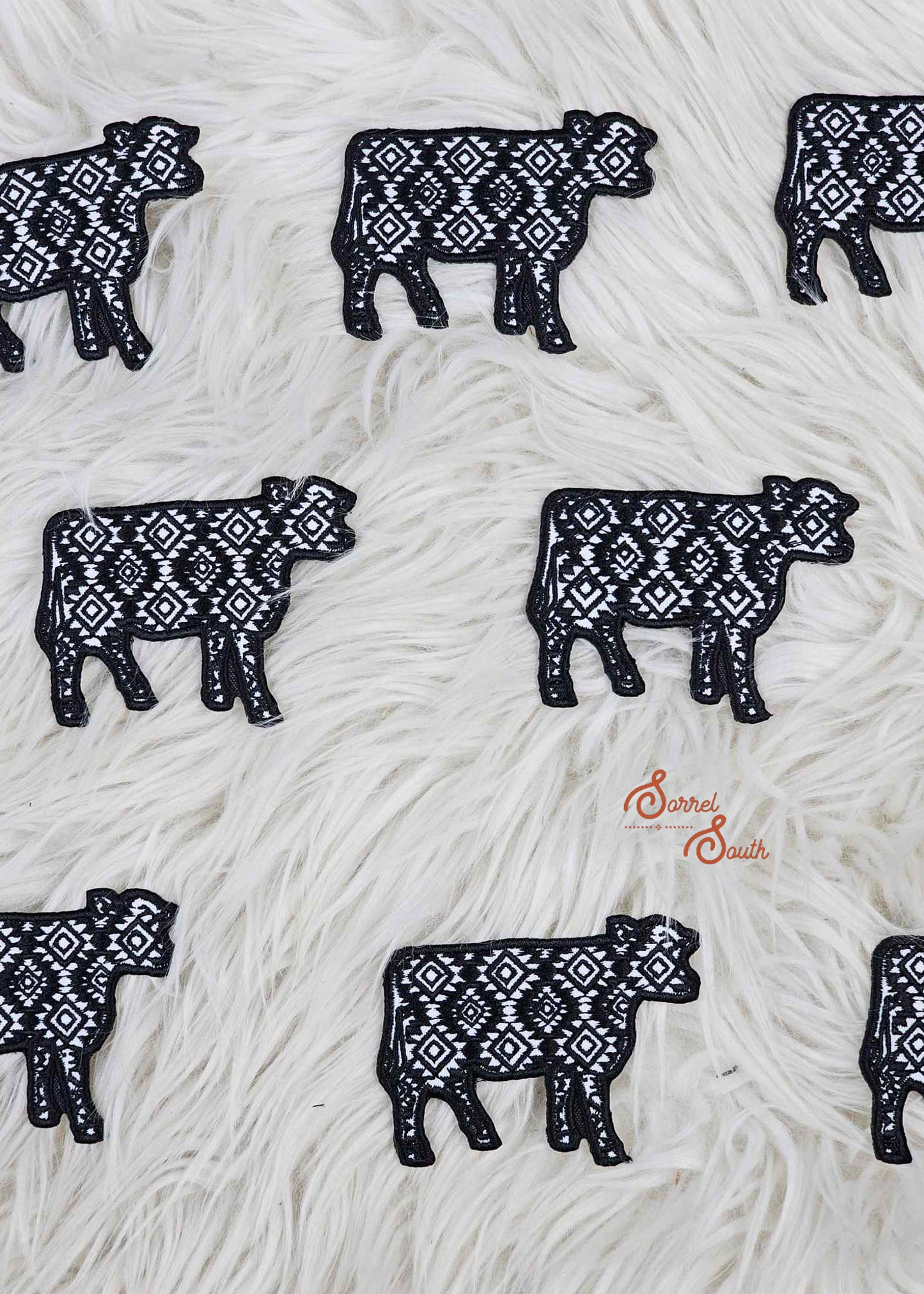 Black & White Aztec COW Patch, wholesale iron on patches