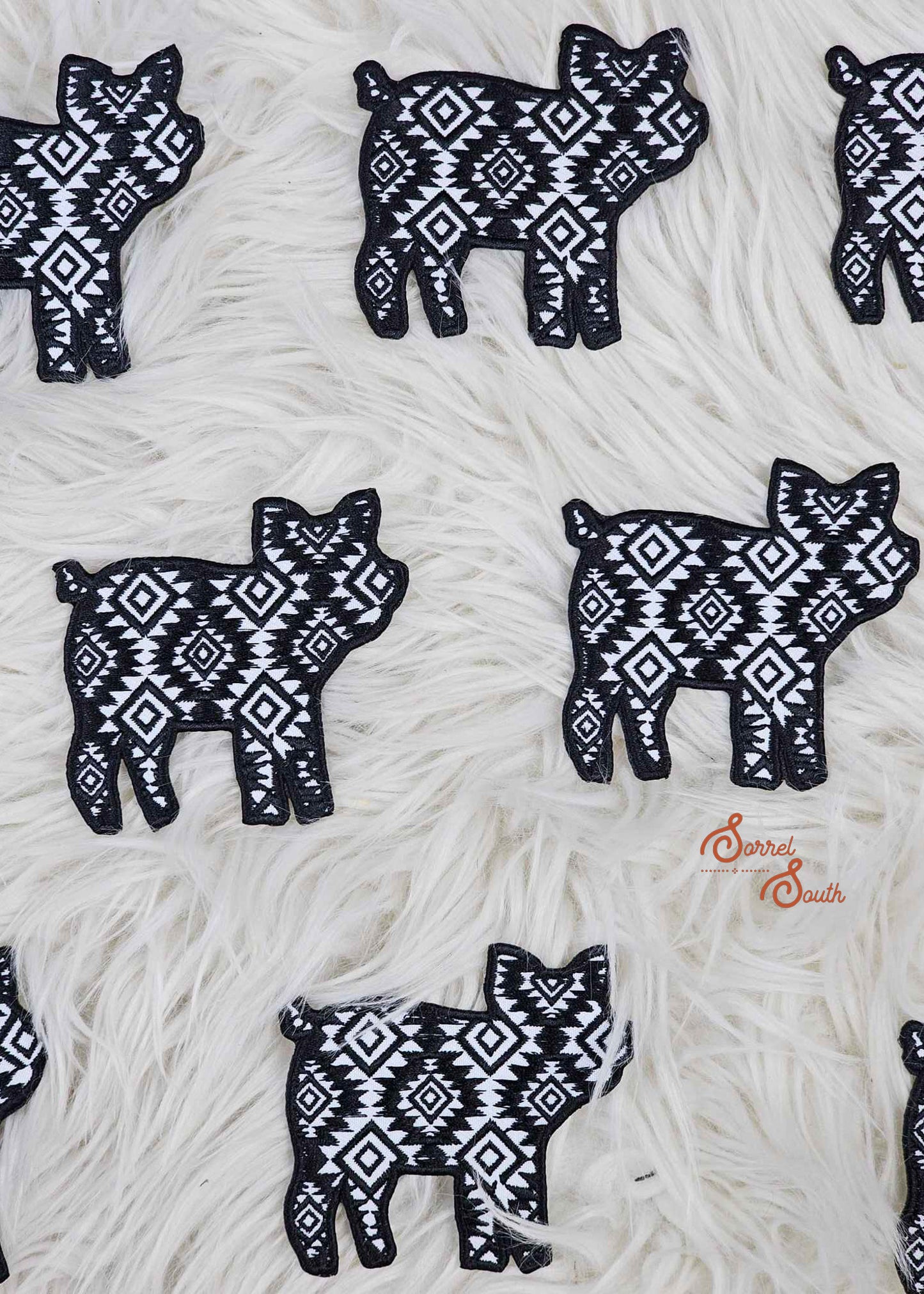 Black & White Aztec Pig Patch, wholesale iron on patches