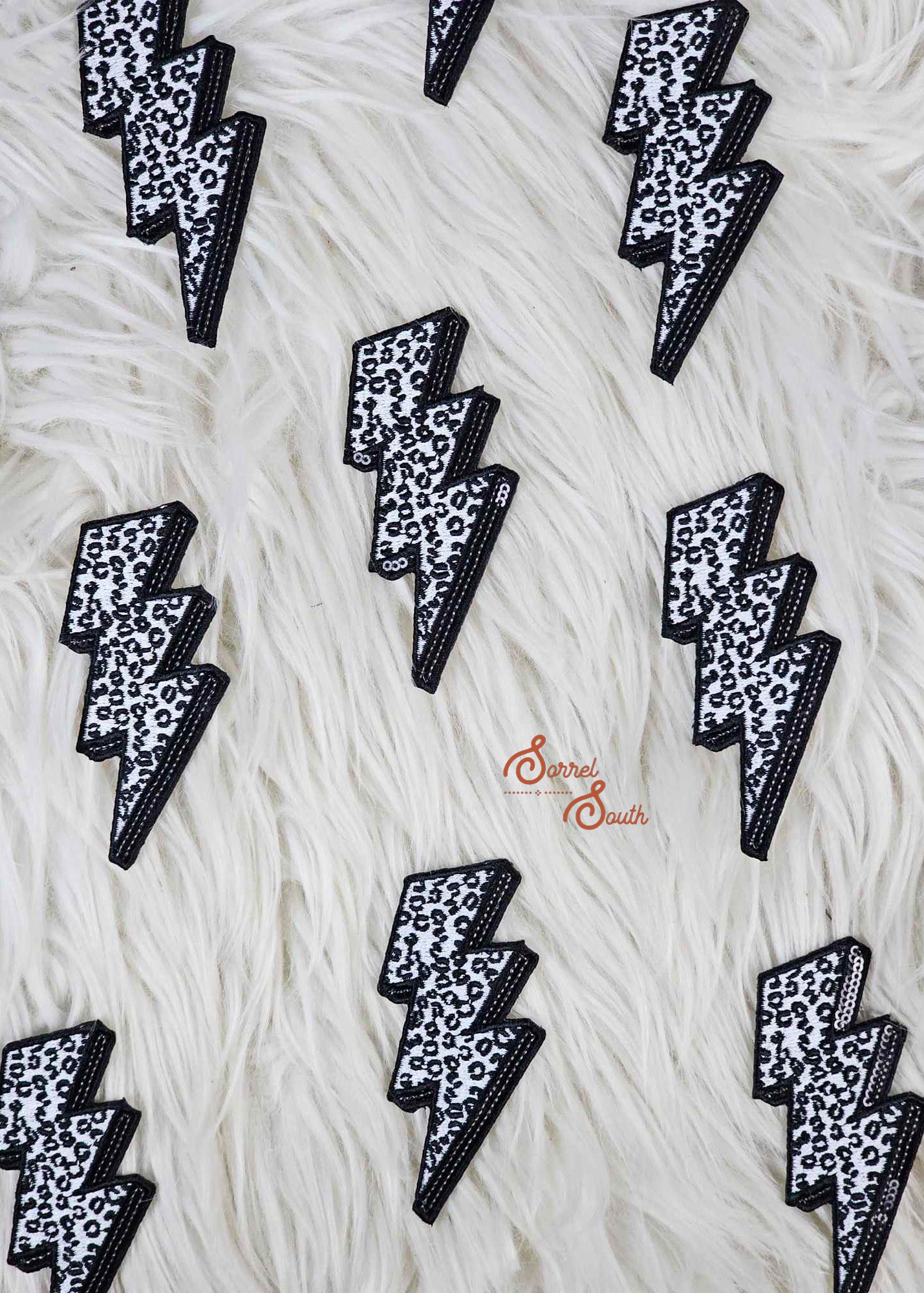 Black & White Leopard Sequin Lightning Bolt Patch