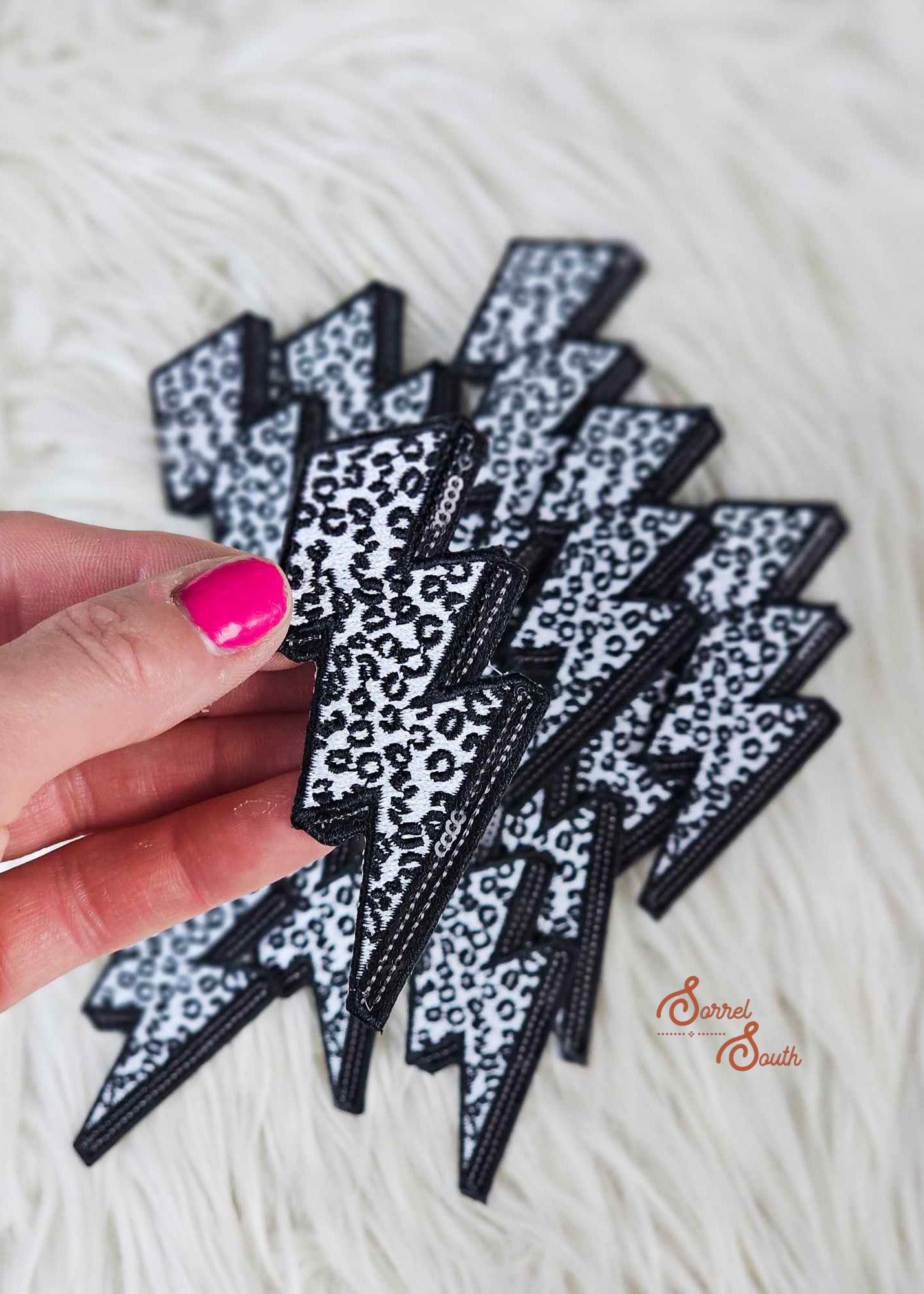 Black & White Leopard Sequin Lightning Bolt Patch