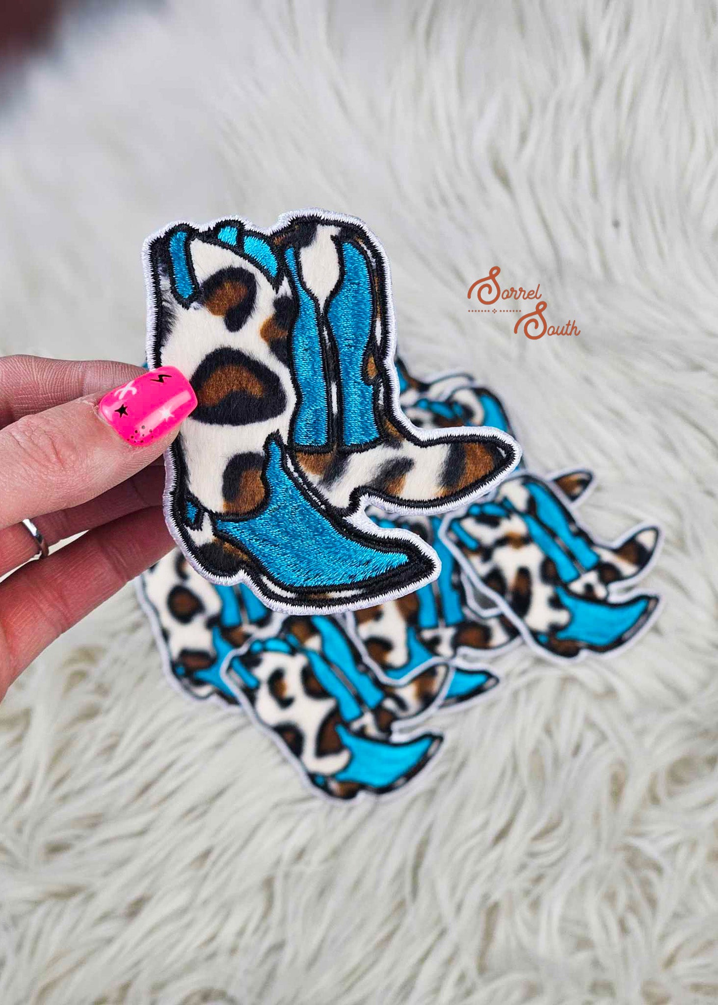 Blue & Leopard Boots Patch, wholesale iron on patch