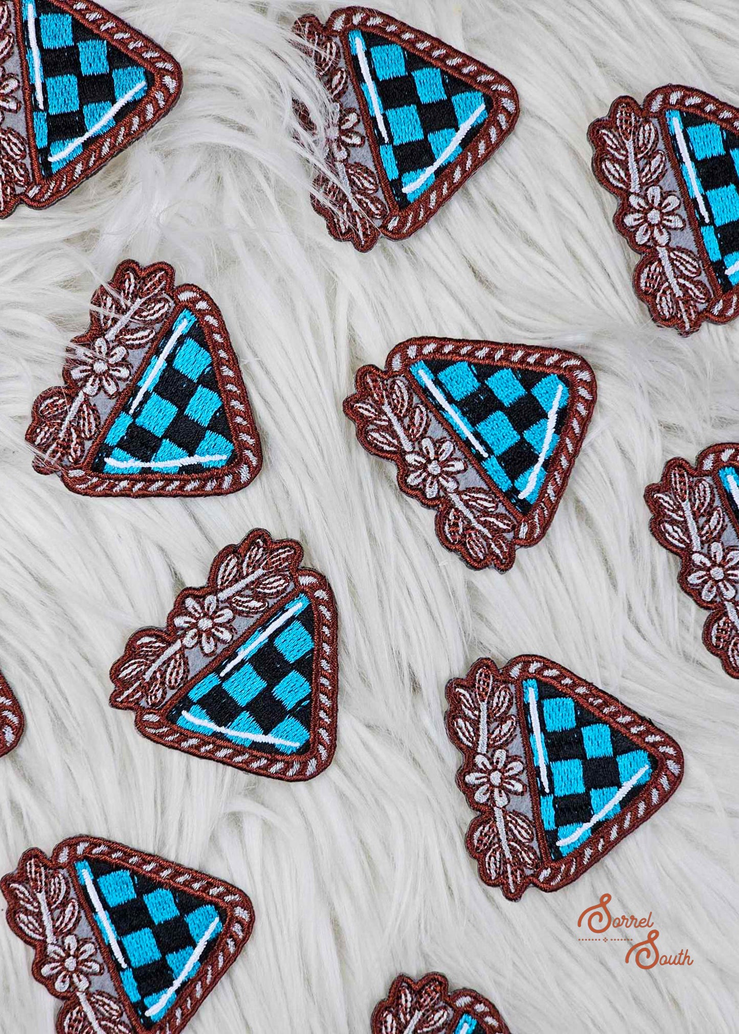 Checkered Turquoise Stone Patch, wholesale iron on patch