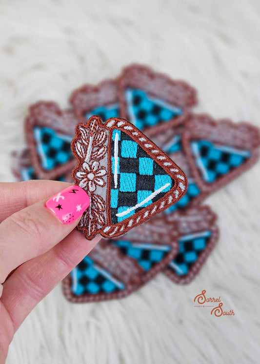 Checkered Turquoise Stone Patch, wholesale iron on patch