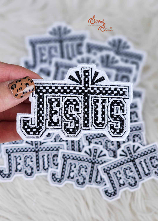 Checkered Jesus Patch, faith based iron on patch